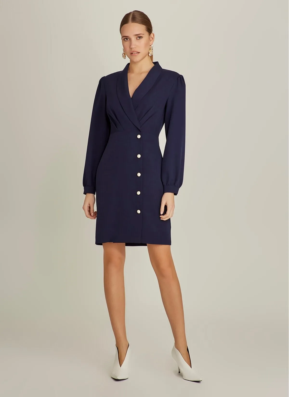 15962 Blue Pearl Button Jacket Dress