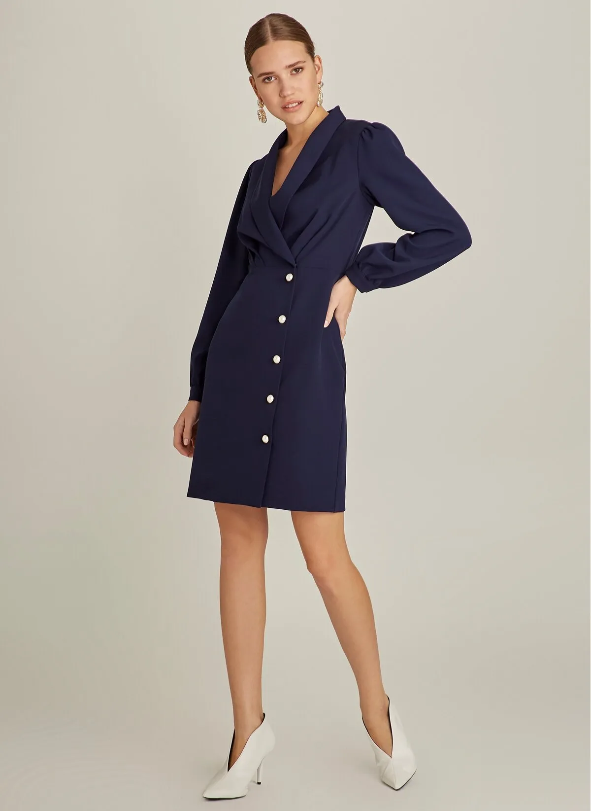 15962 Blue Pearl Button Jacket Dress