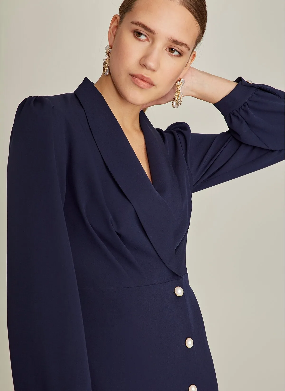 15962 Blue Pearl Button Jacket Dress