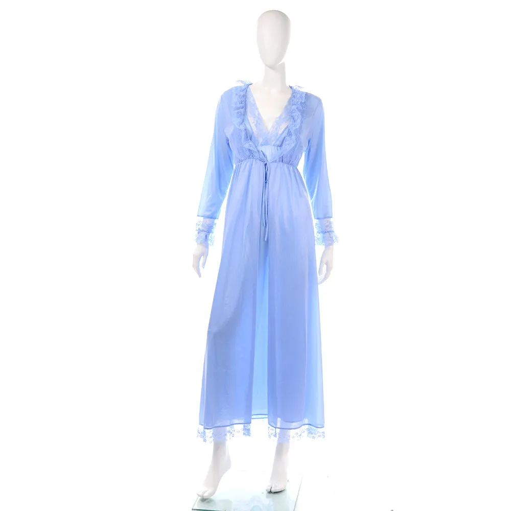 1970's Bernette Blue Nightgown and Peignoir Robe Set Size Large