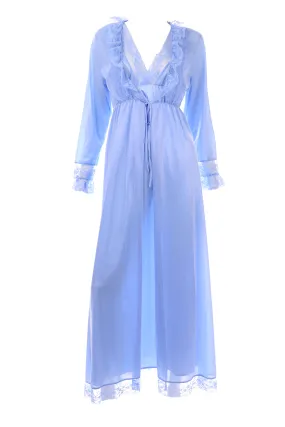 1970's Bernette Blue Nightgown and Peignoir Robe Set Size Large