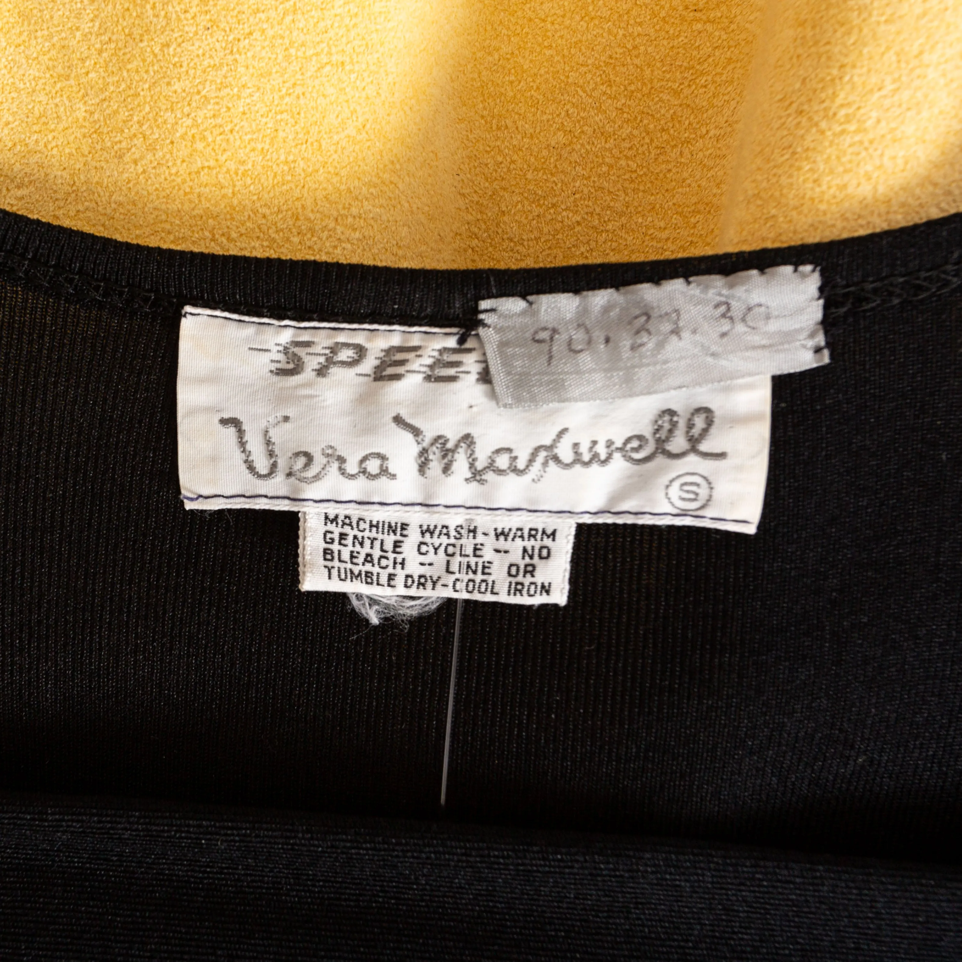 1970s Black Stretch Rayon and Yellow Suede Speed Suit Dress