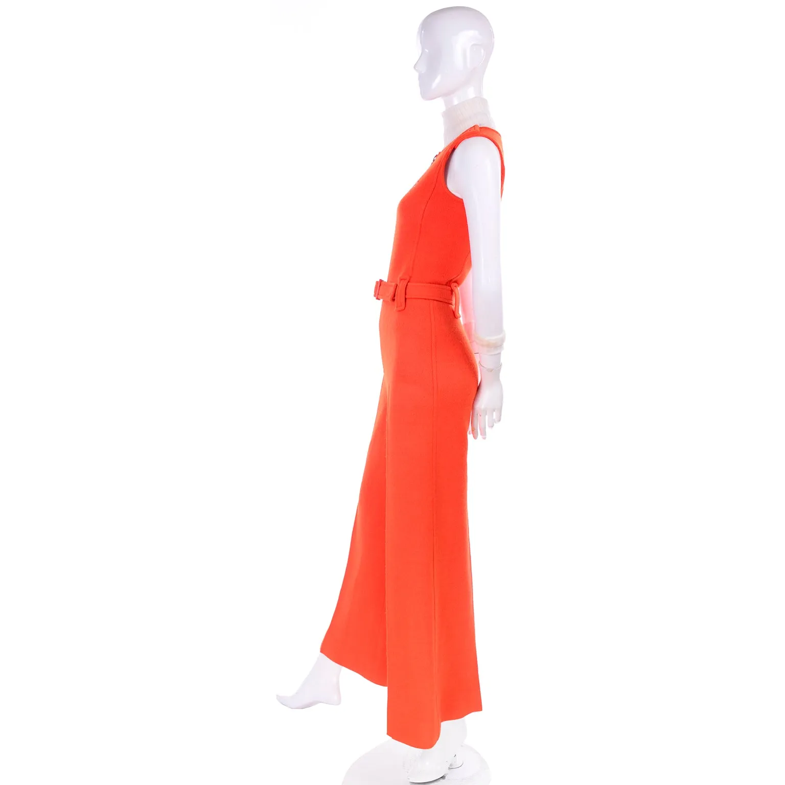 1970s Courreges Orange Knit Jumpsuit & Sheer Turtleneck Top