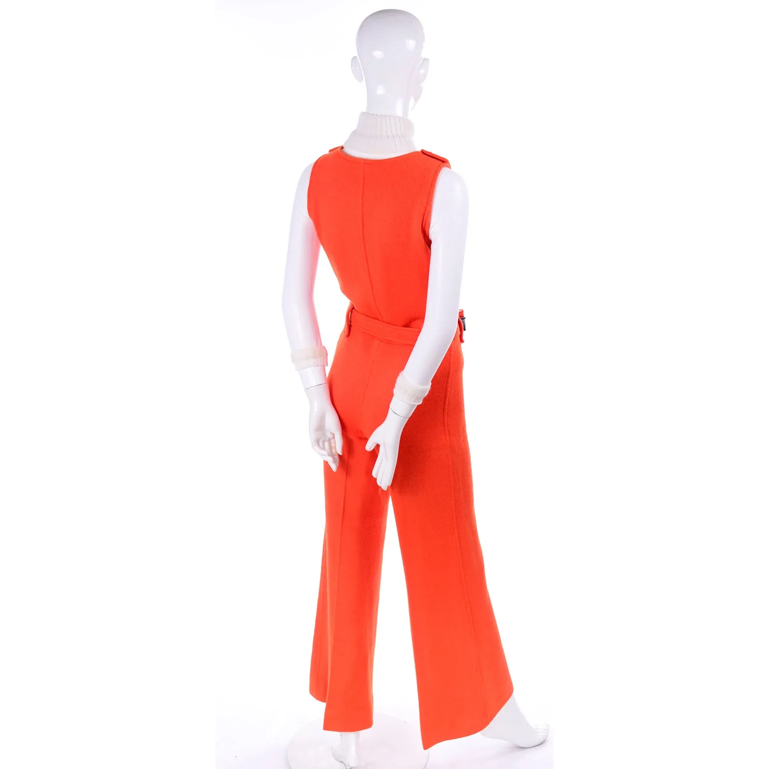 1970s Courreges Orange Knit Jumpsuit & Sheer Turtleneck Top