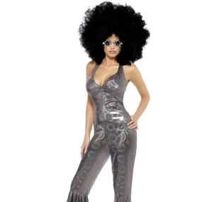 1970s Disco Diva Costume Adult Silver Jumpsuit