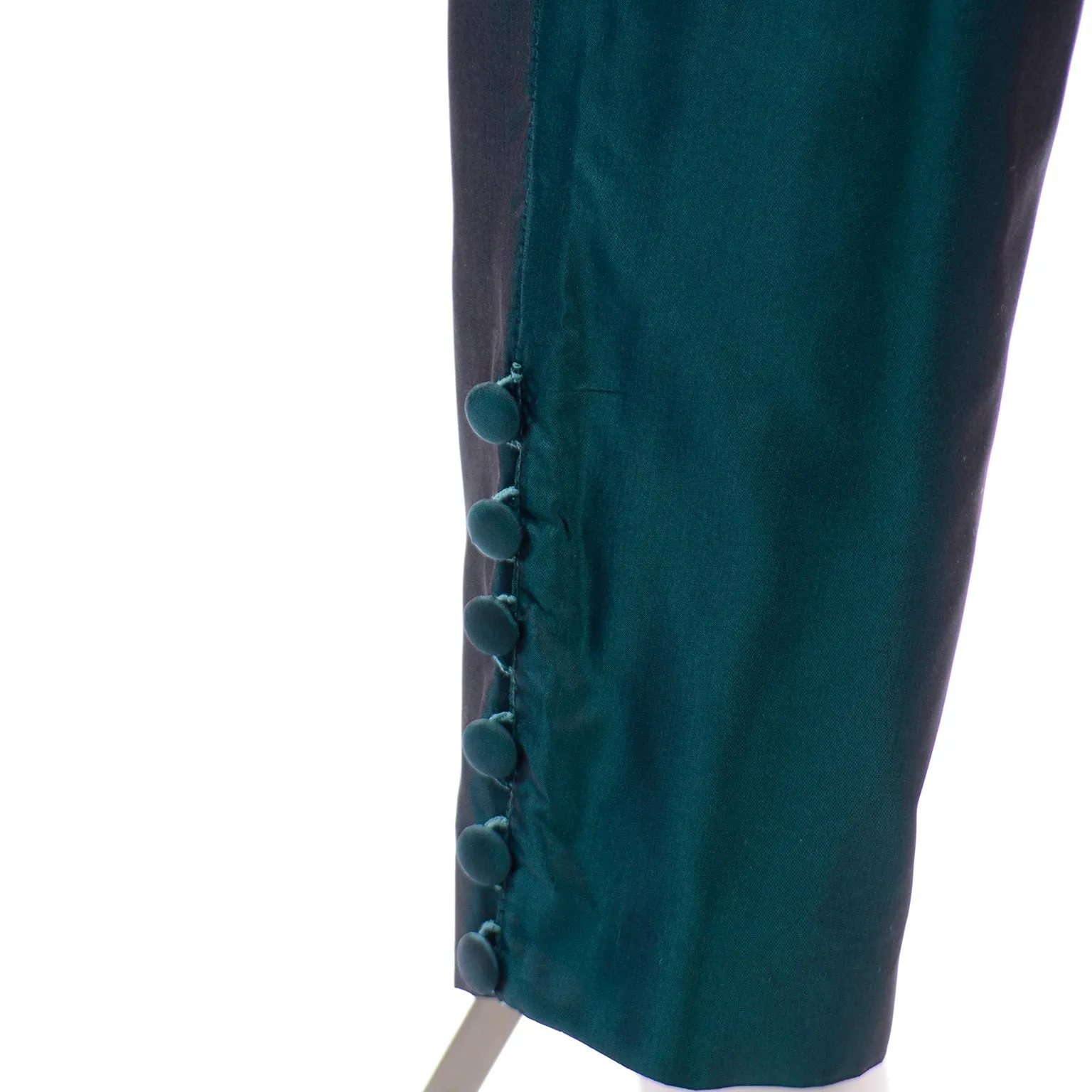 1980s Maurizio Galante Vintage Green Silk Longline Jacket & Trouser Suit