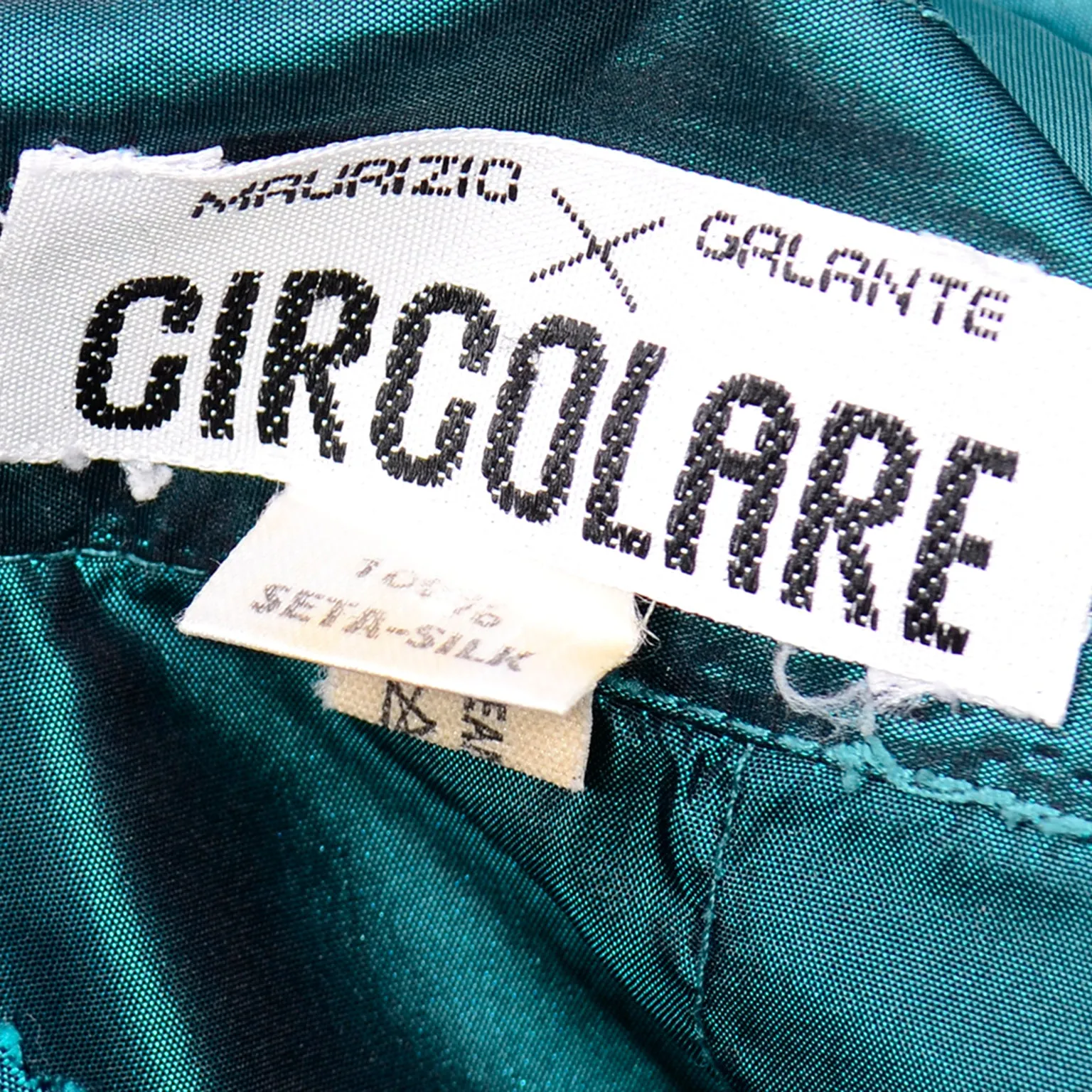 1980s Maurizio Galante Vintage Green Silk Longline Jacket & Trouser Suit