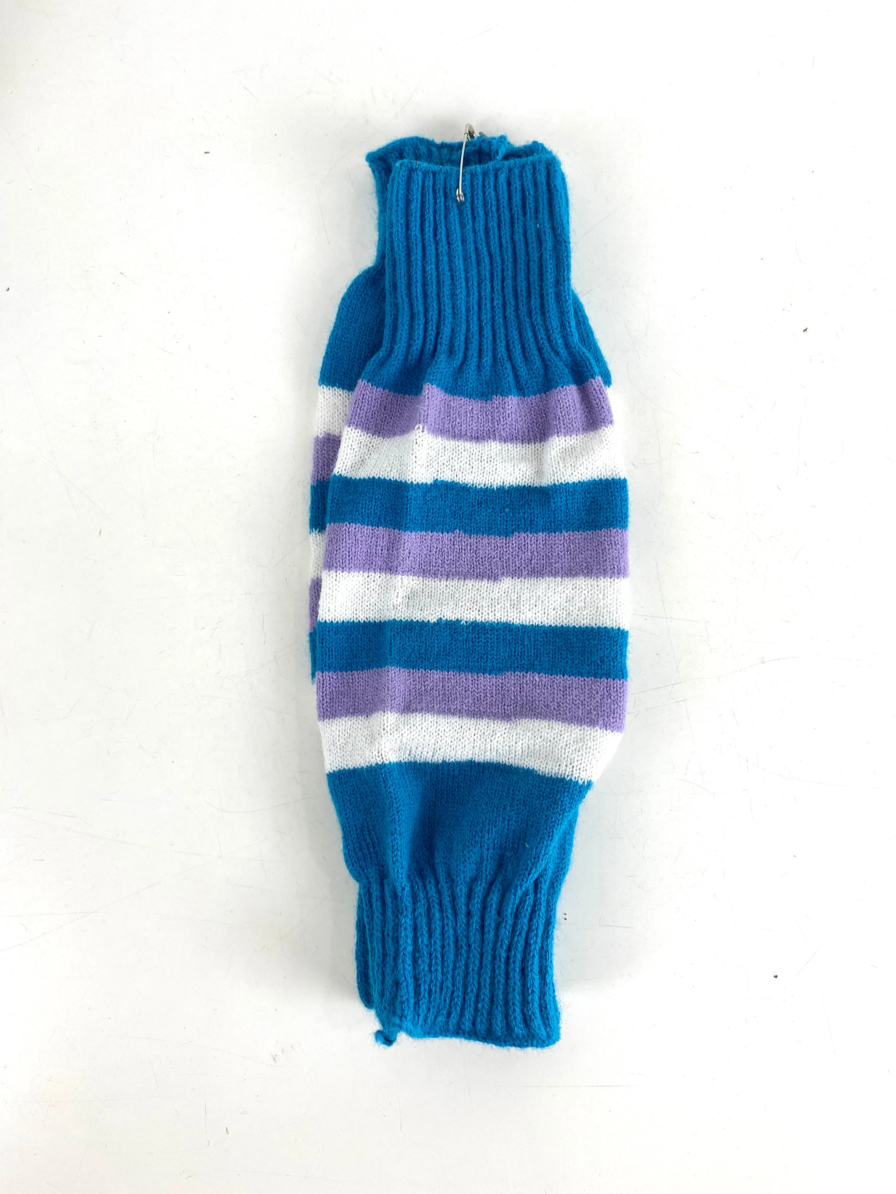 1980s Vintage Deadstock Acrylic Knit Leg Warmers, Blue/ Purple Stripe, NOS