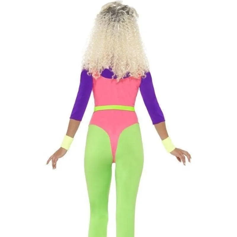 80s Work Out Costume Jumpsuit Adult Purple Pink Green