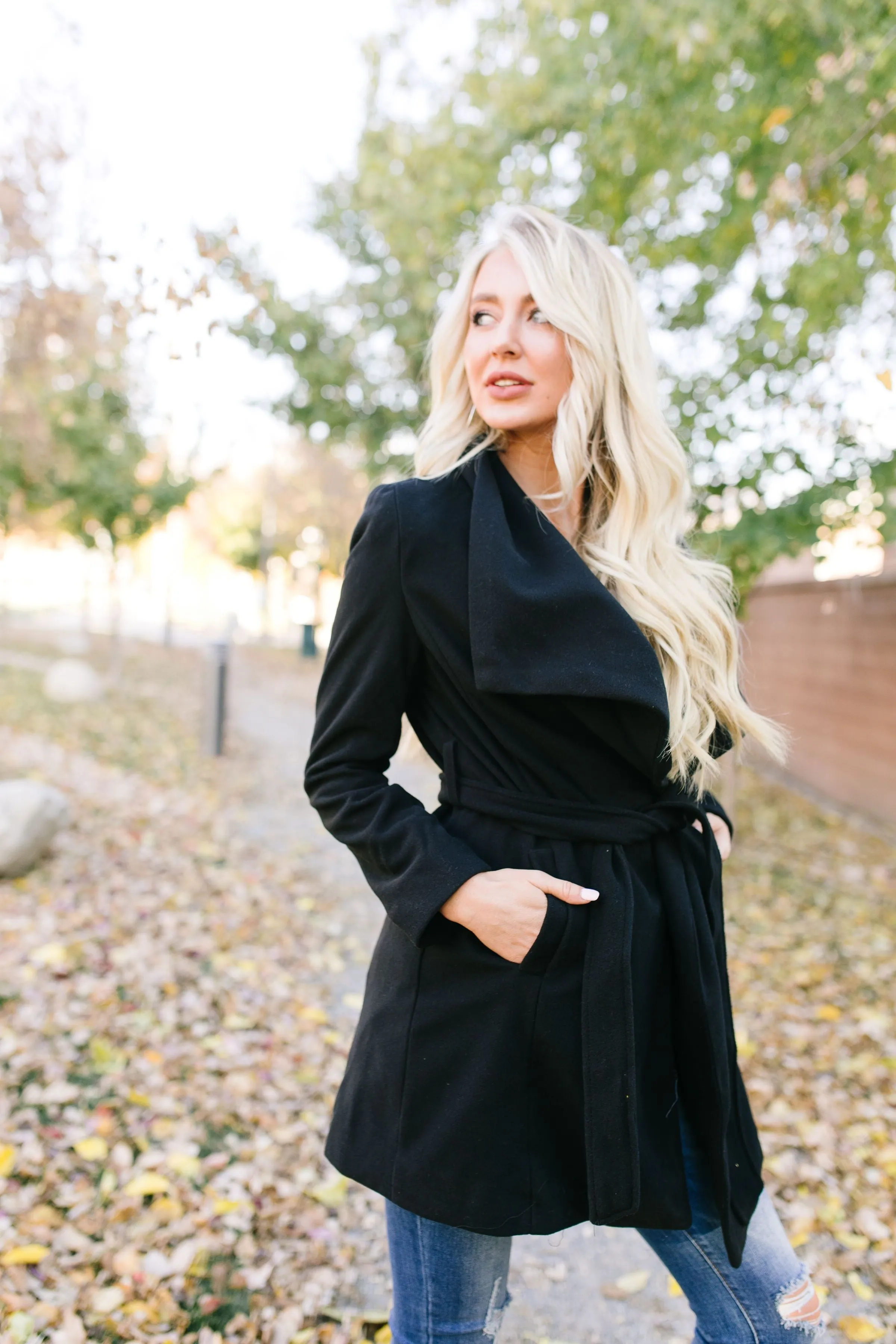 A Breath Of Paris Classic Wrap Trench Coat In Black