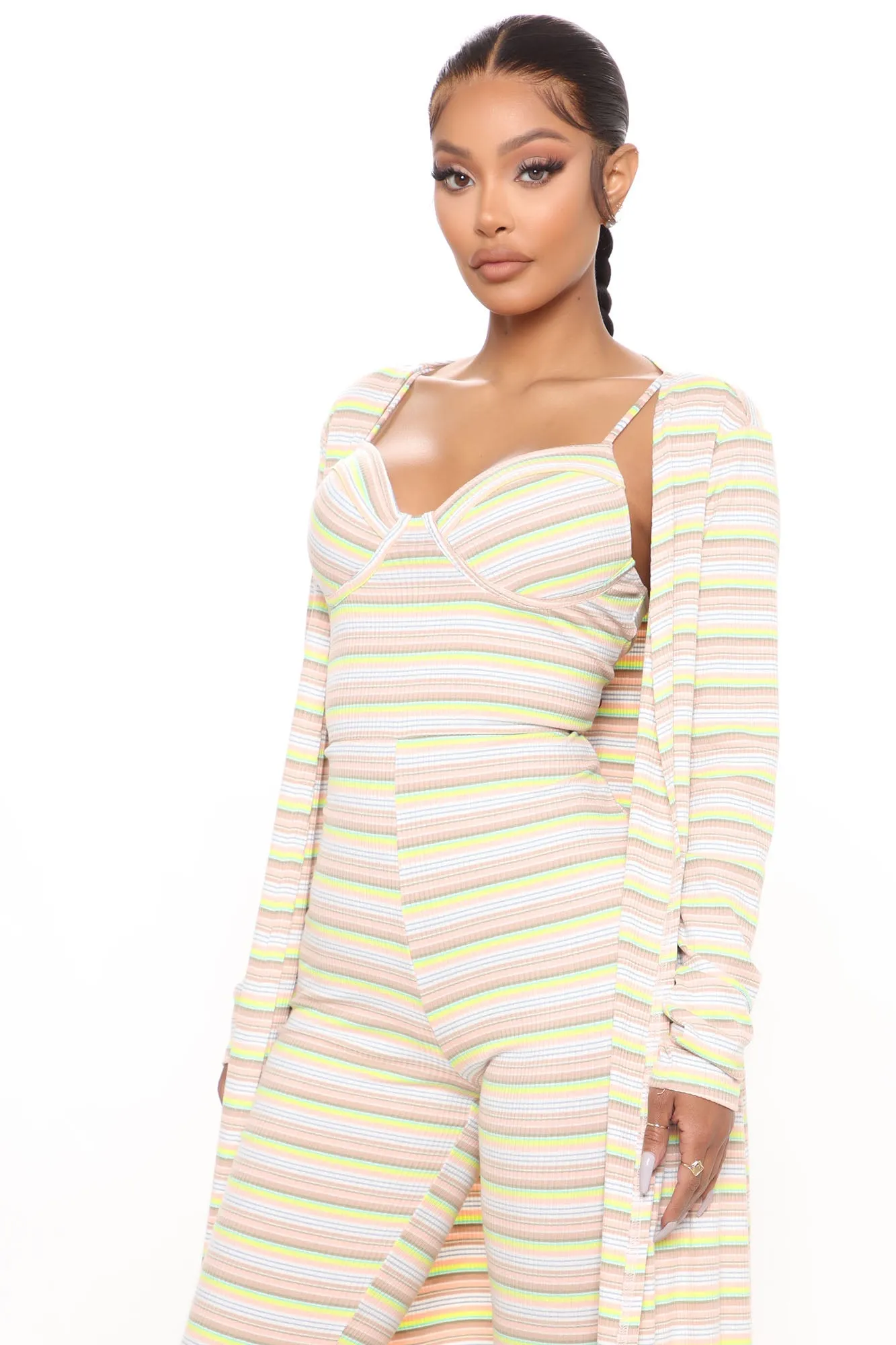 A Fine Line Striped Jumpsuit Set - Pink/combo