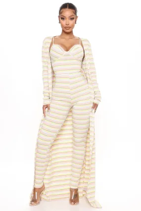 A Fine Line Striped Jumpsuit Set - Pink/combo