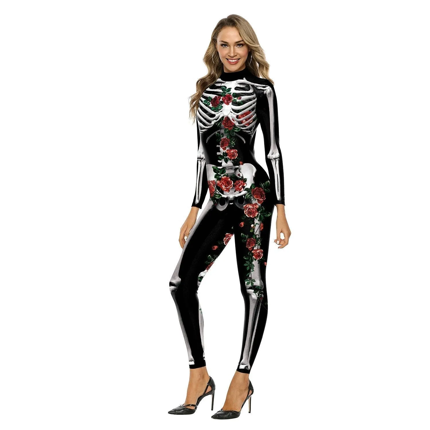 Adult Skeleton Print Zentai Jumpsuit Halloween Cosplay Costume