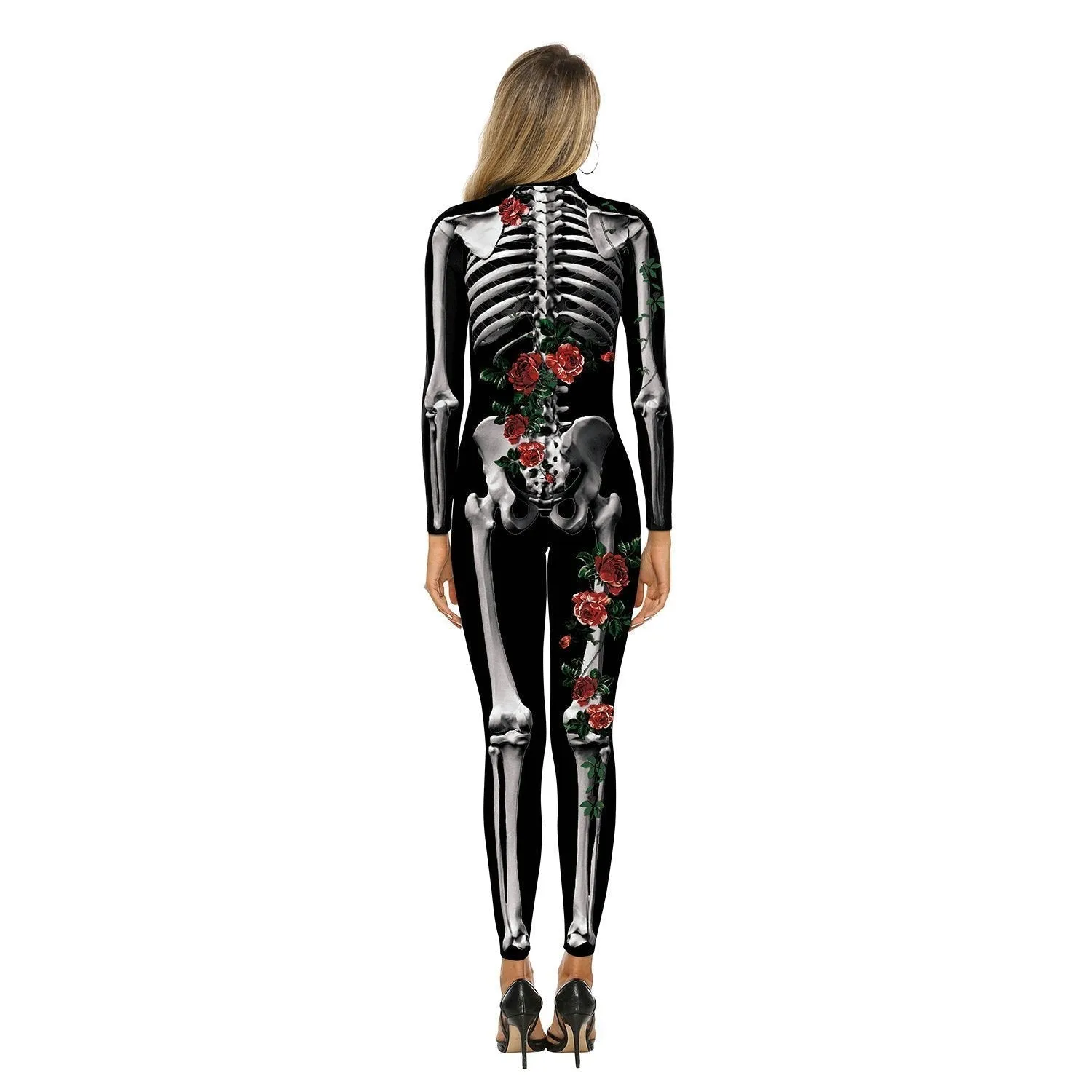 Adult Skeleton Print Zentai Jumpsuit Halloween Cosplay Costume