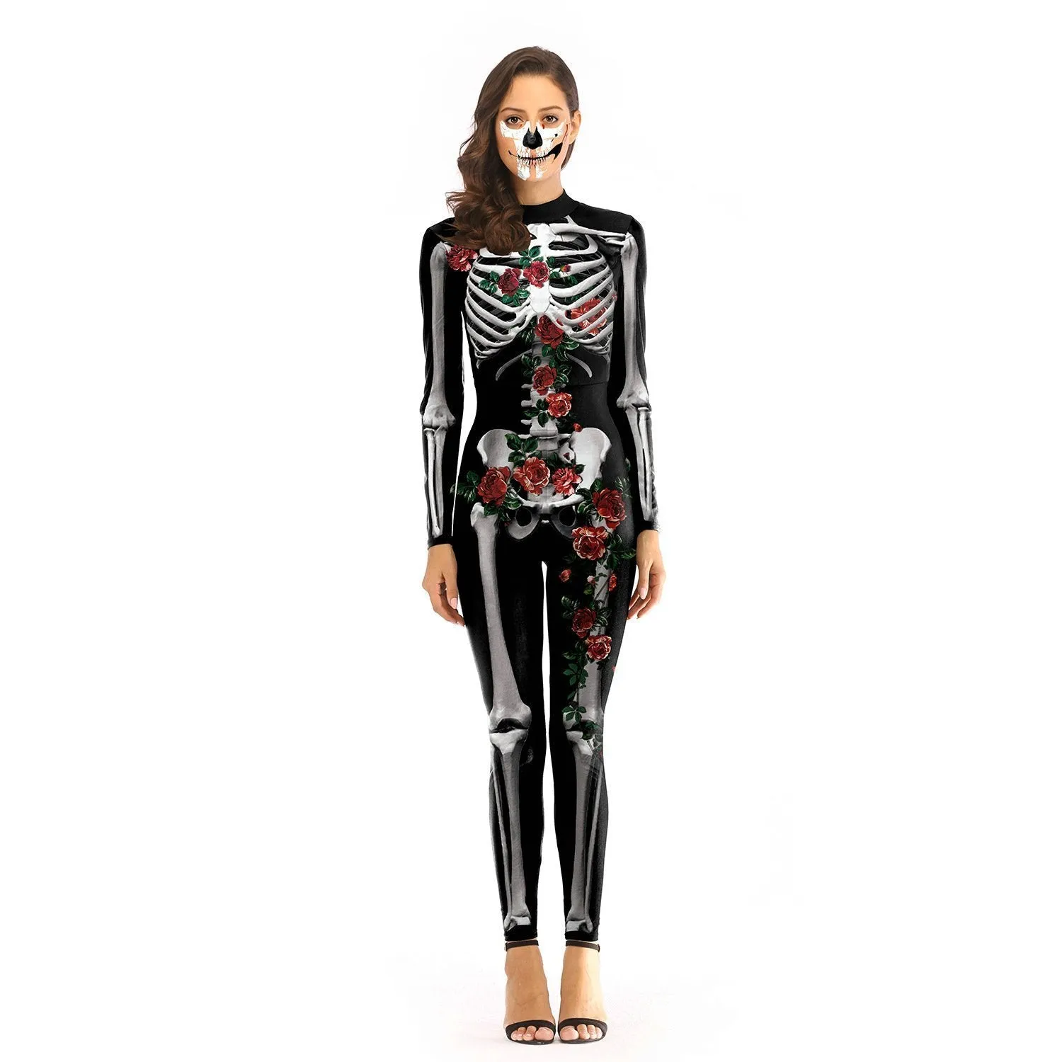 Adult Skeleton Print Zentai Jumpsuit Halloween Cosplay Costume