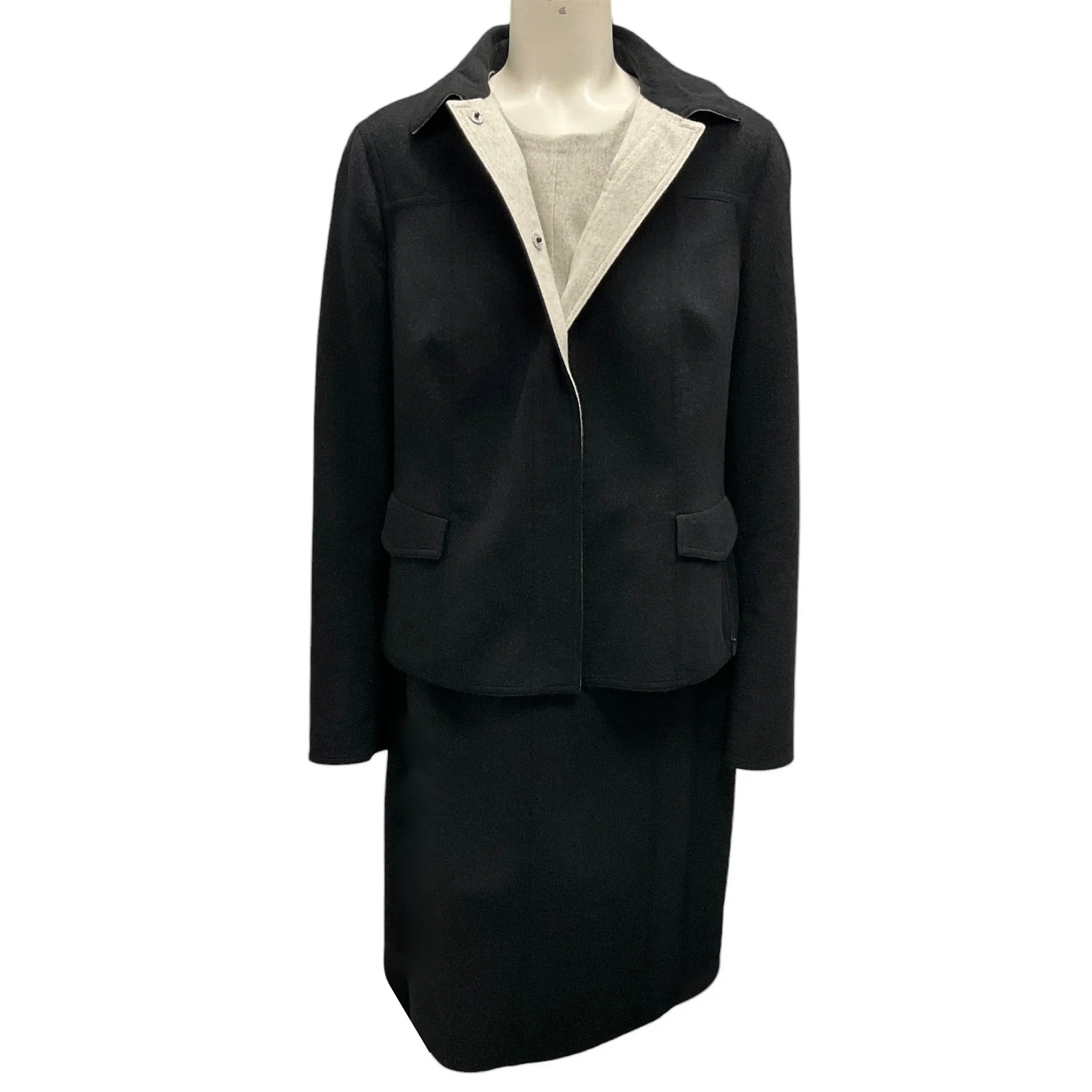 Akris Black / Beige Wool Jacket and Dress Suit Set