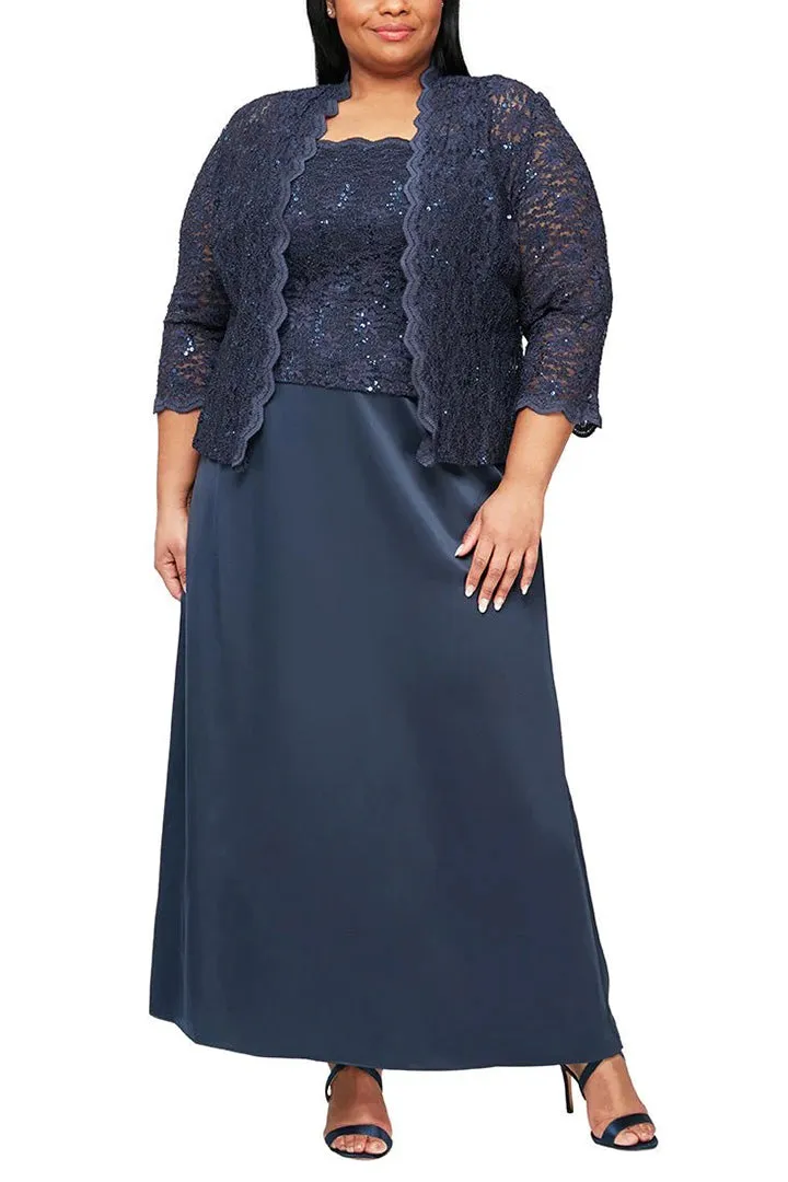 Alex Evenings Square Neck Lace Top A-Line Dress with 3/4 Sleeve Lace Jacket (2 Piece Set) - Wholesale