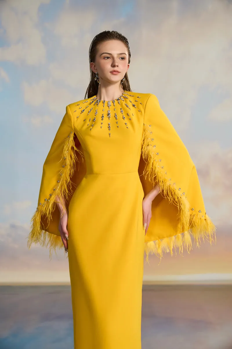 ALLISON CREPE CAPE SLEEVE MAXI DRESS