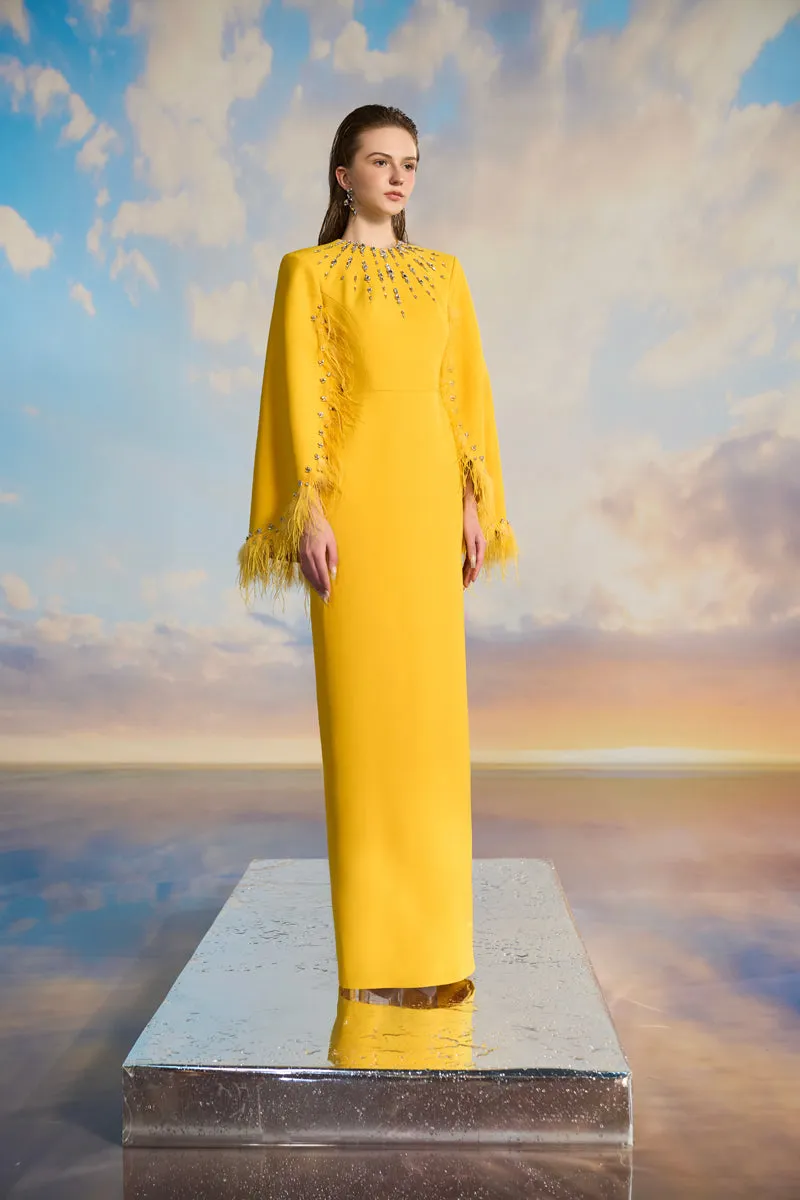 ALLISON CREPE CAPE SLEEVE MAXI DRESS