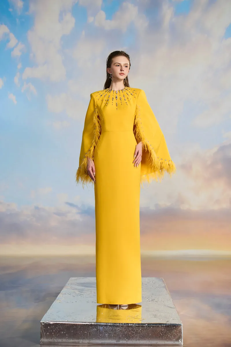 ALLISON CREPE CAPE SLEEVE MAXI DRESS