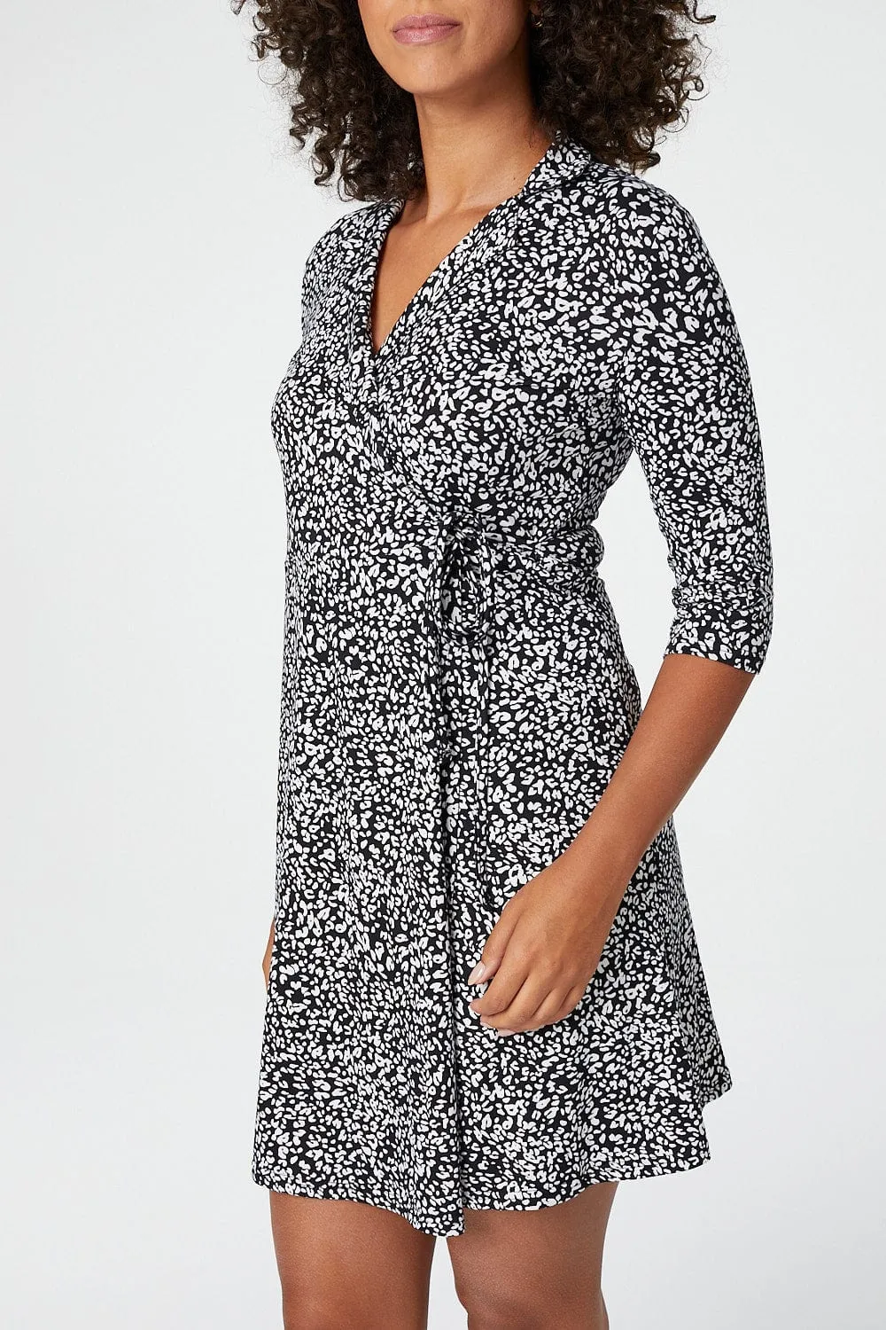 Animal Print Wrap Short Dress