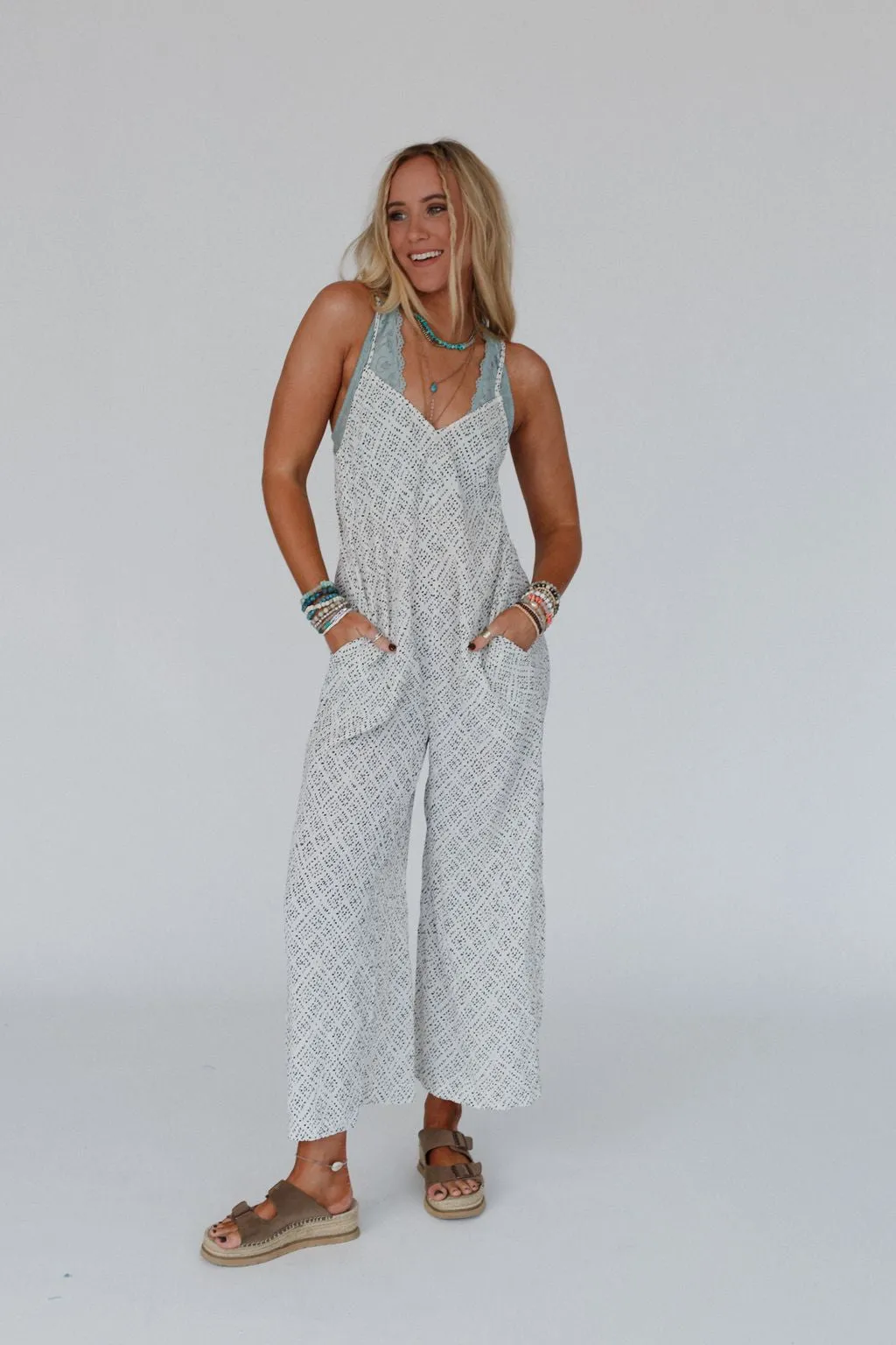 Annabelle Printed Jumpsuit - White