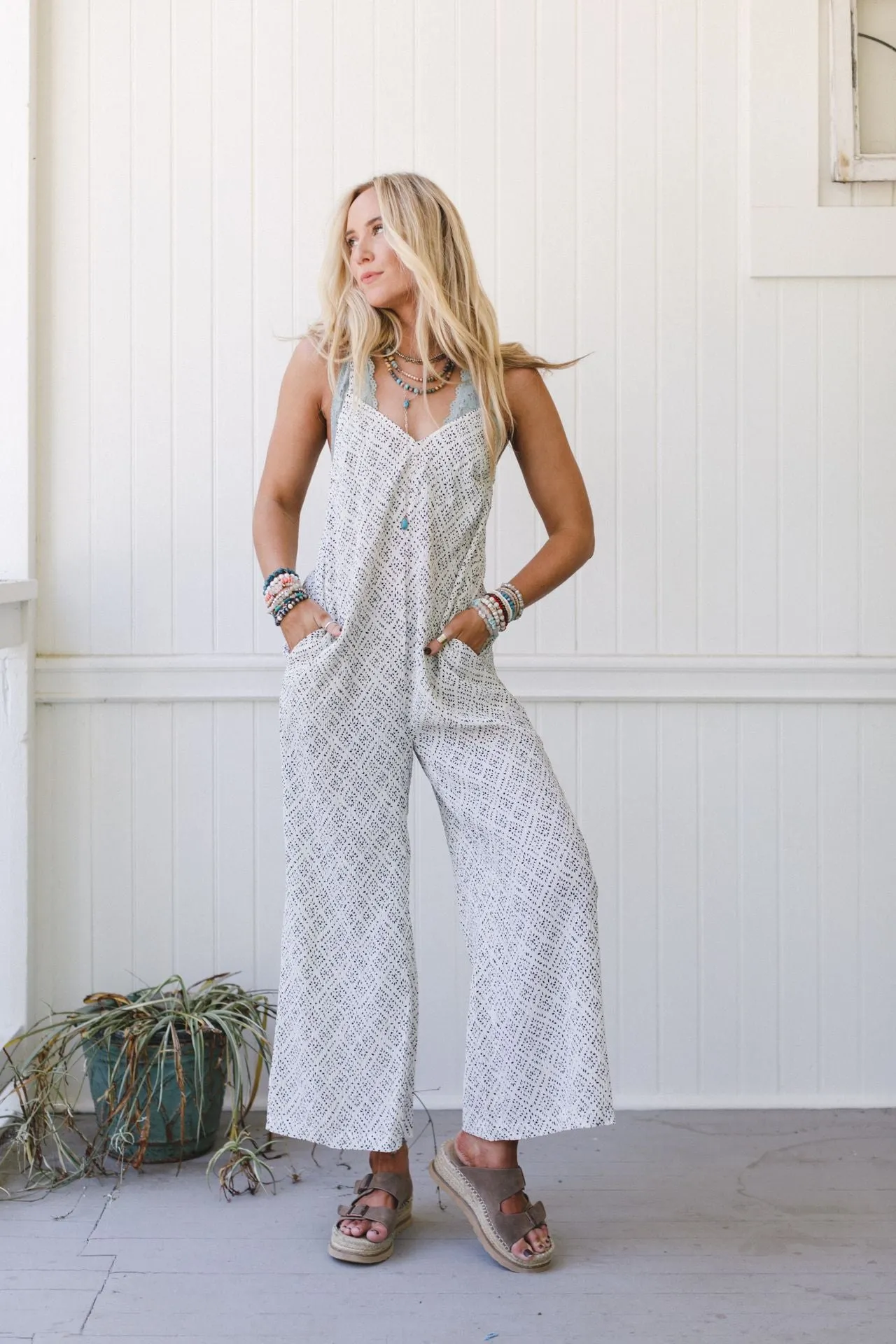 Annabelle Printed Jumpsuit - White