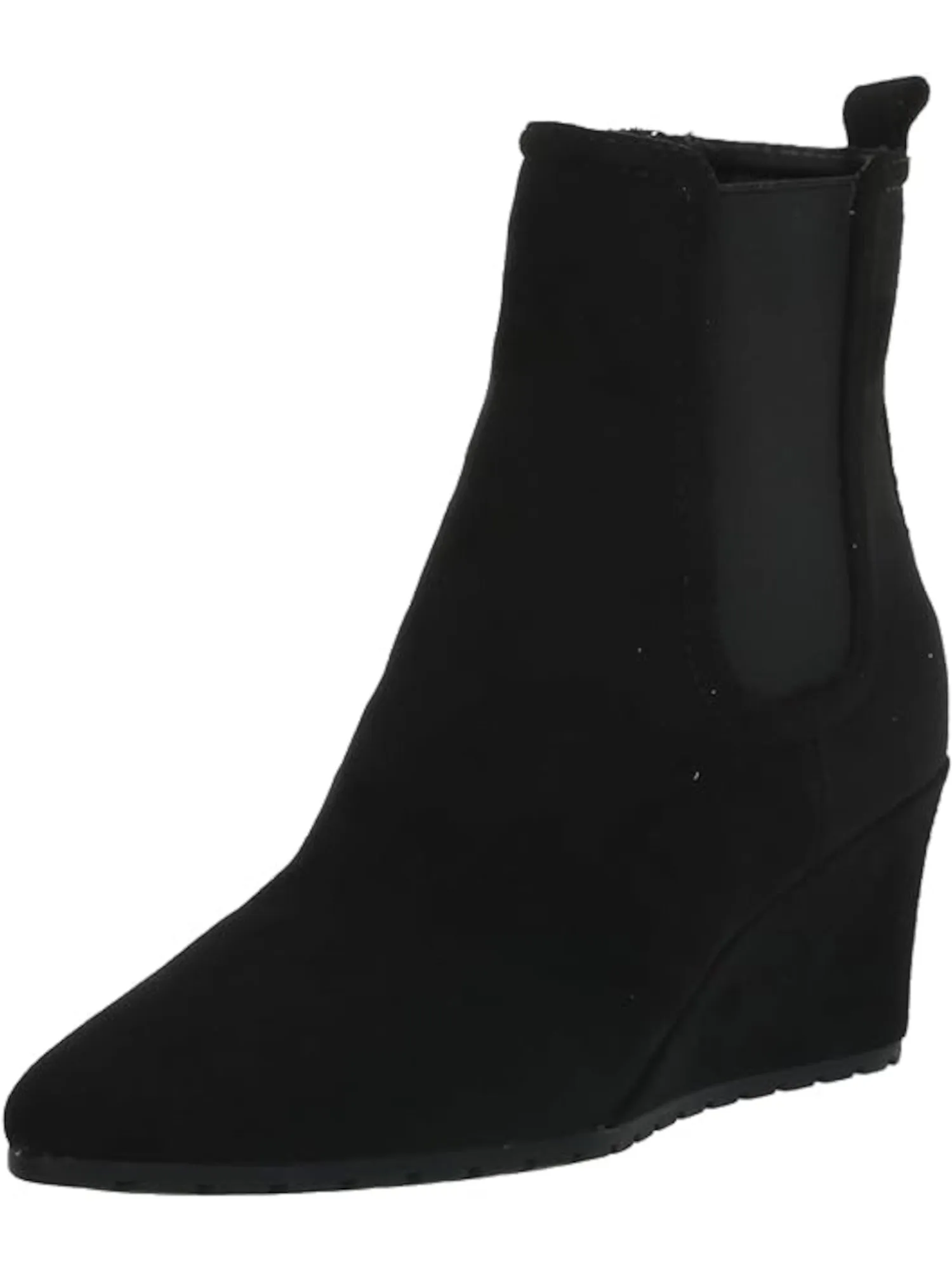 ANNE KLEIN Womens Black Back Pull-Tab Goring Cushioned Valore Pointed Toe Wedge Zip-Up Booties