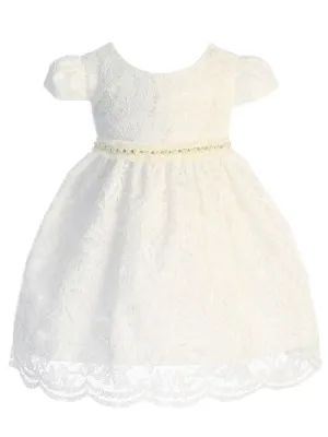 Baby Girls Ivory Lace Mesh Pearl Trim Flower Girl Dress 3-24 Months