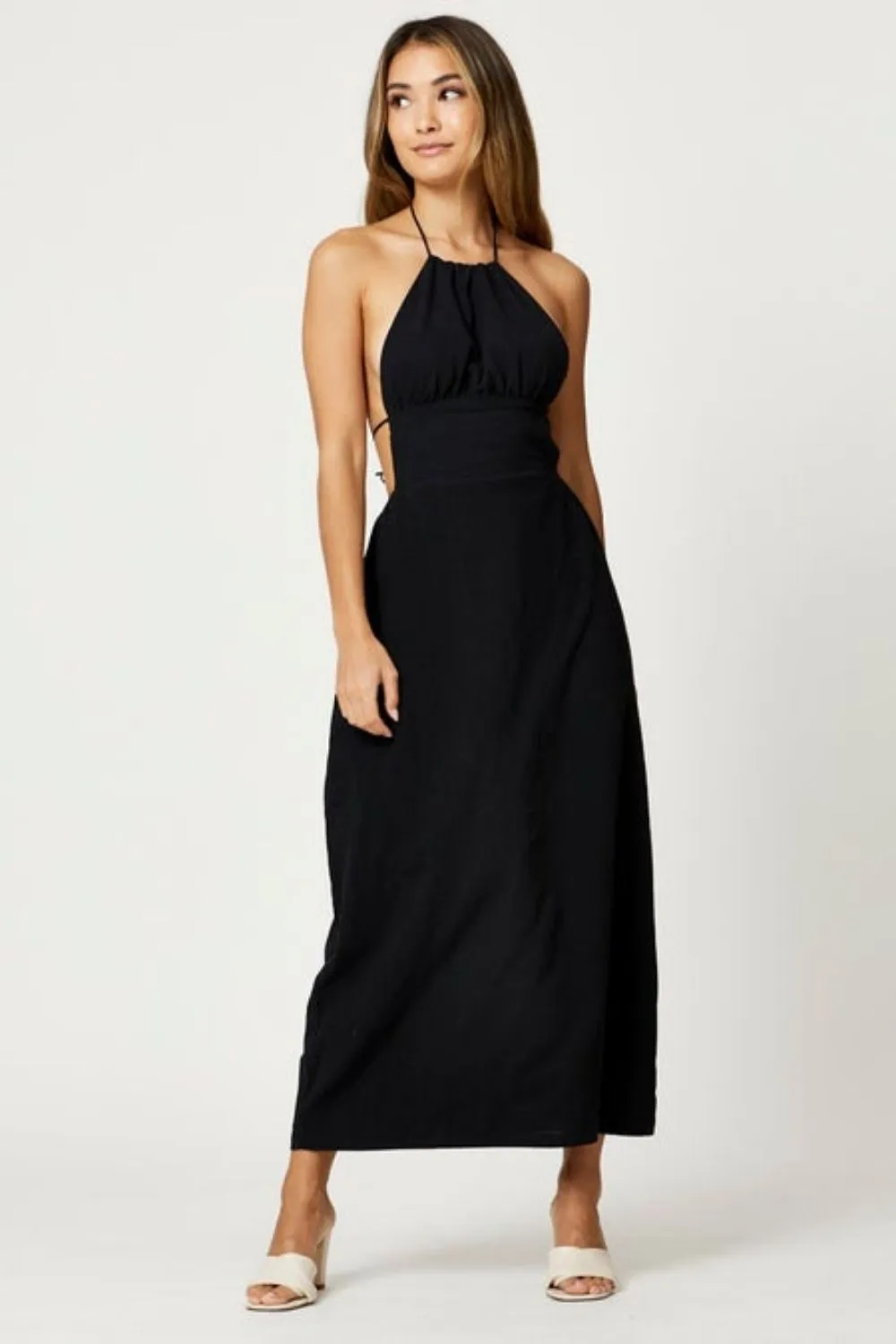 Backless Halter Neck Black Maxi Dress