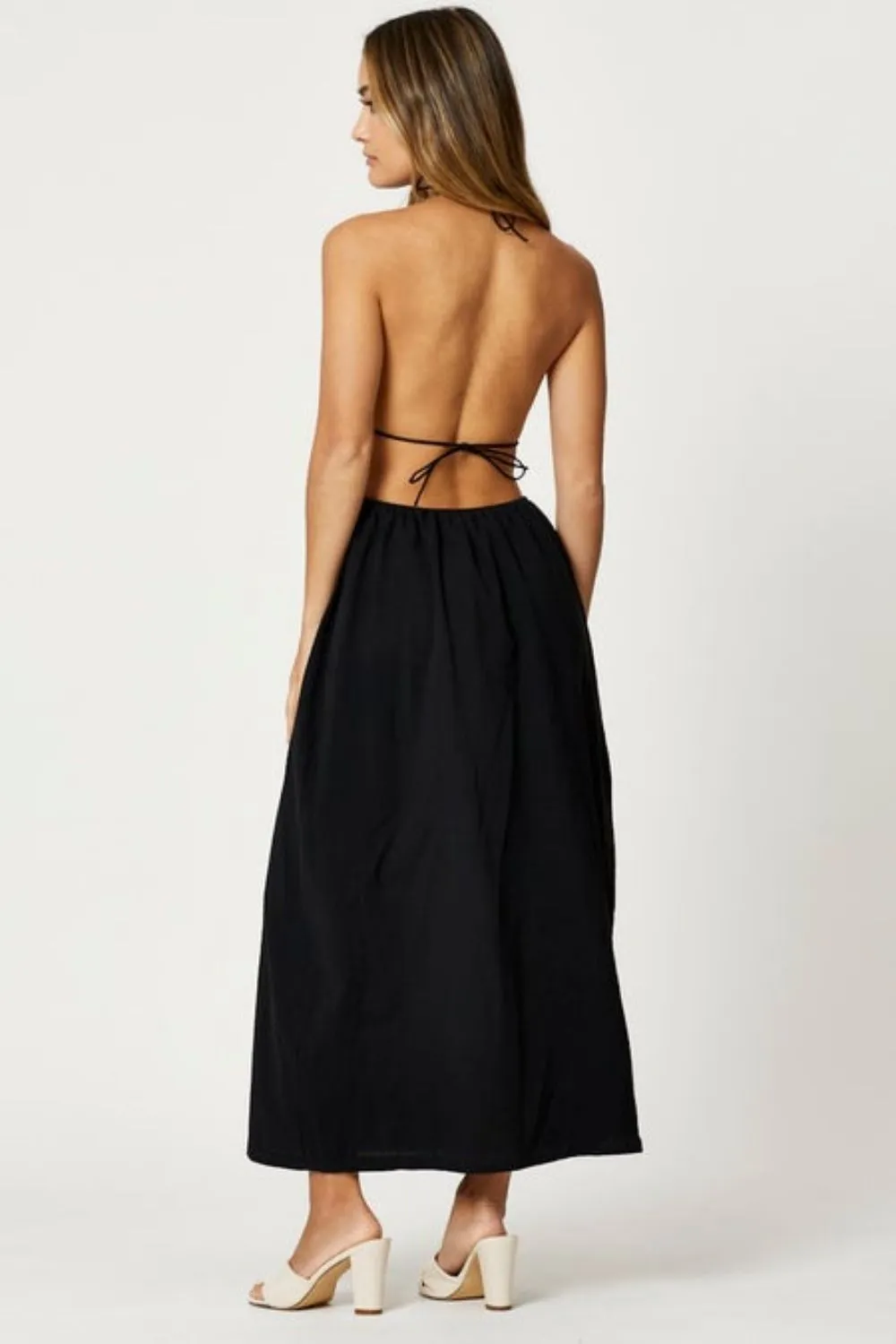 Backless Halter Neck Black Maxi Dress