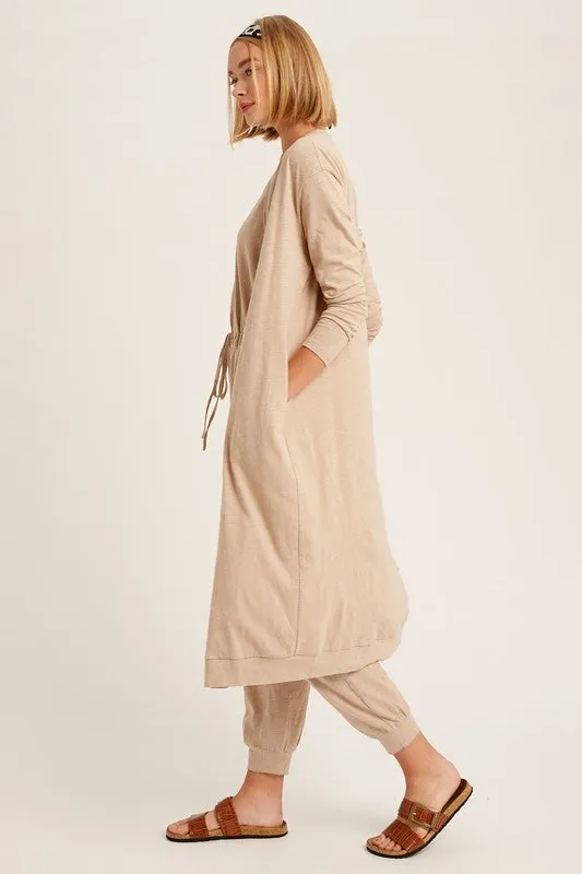 Beige Textured Jumpsuit And Long Cardigan Knit Sets