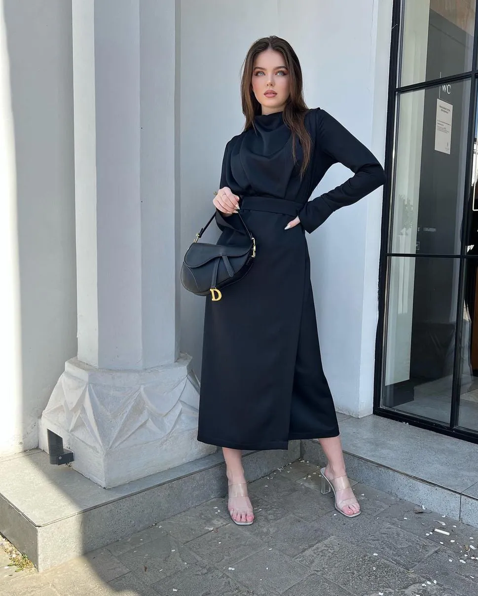 Belén Midnight Black Front Wrap Maxi Dress