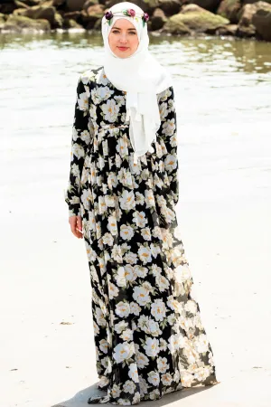 Black & White Sunflower Maxi Dress-CLEARANCE