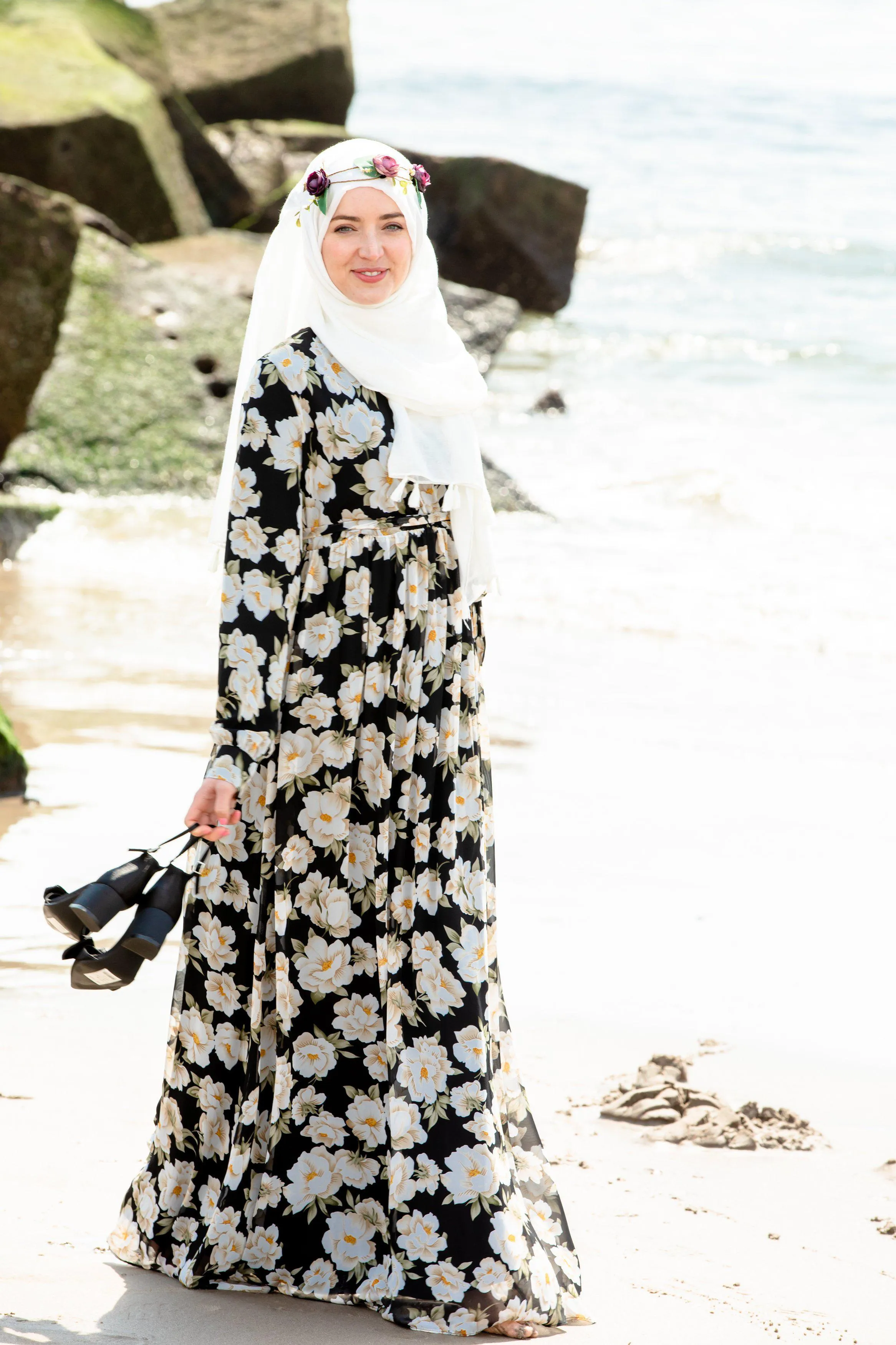 Black & White Sunflower Maxi Dress-CLEARANCE