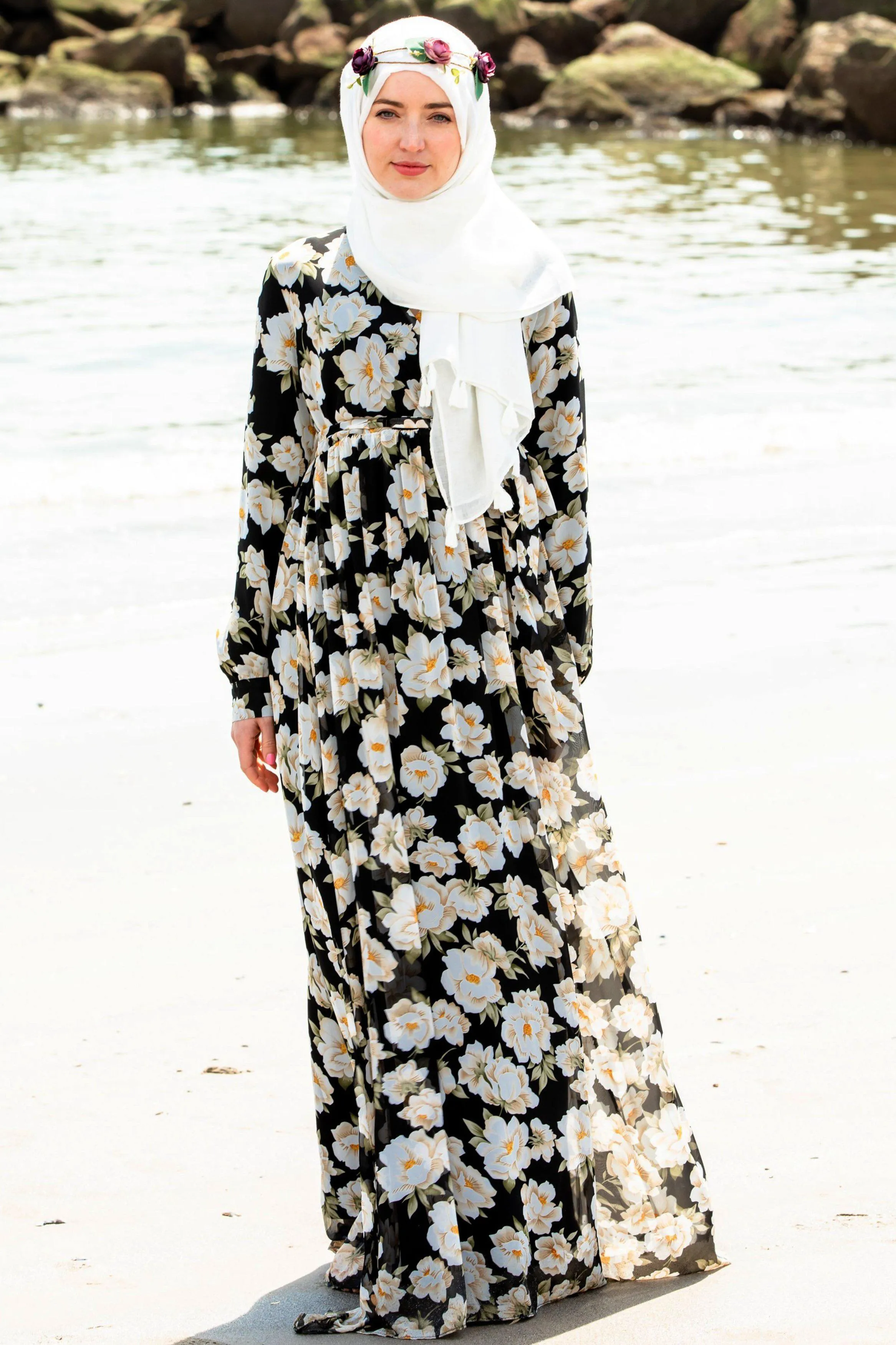 Black & White Sunflower Maxi Dress-CLEARANCE