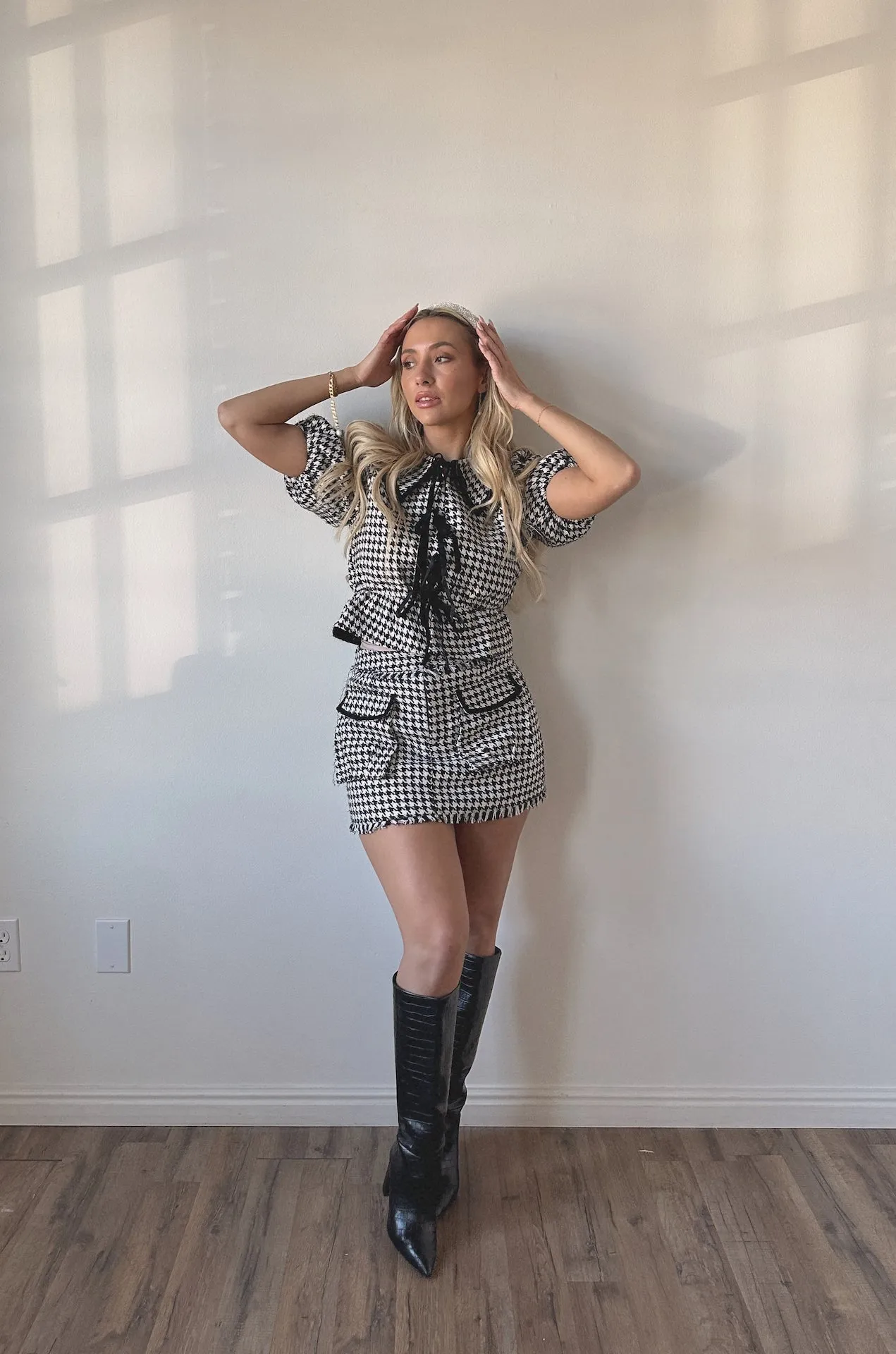 Black and White Houndstooth Skirt