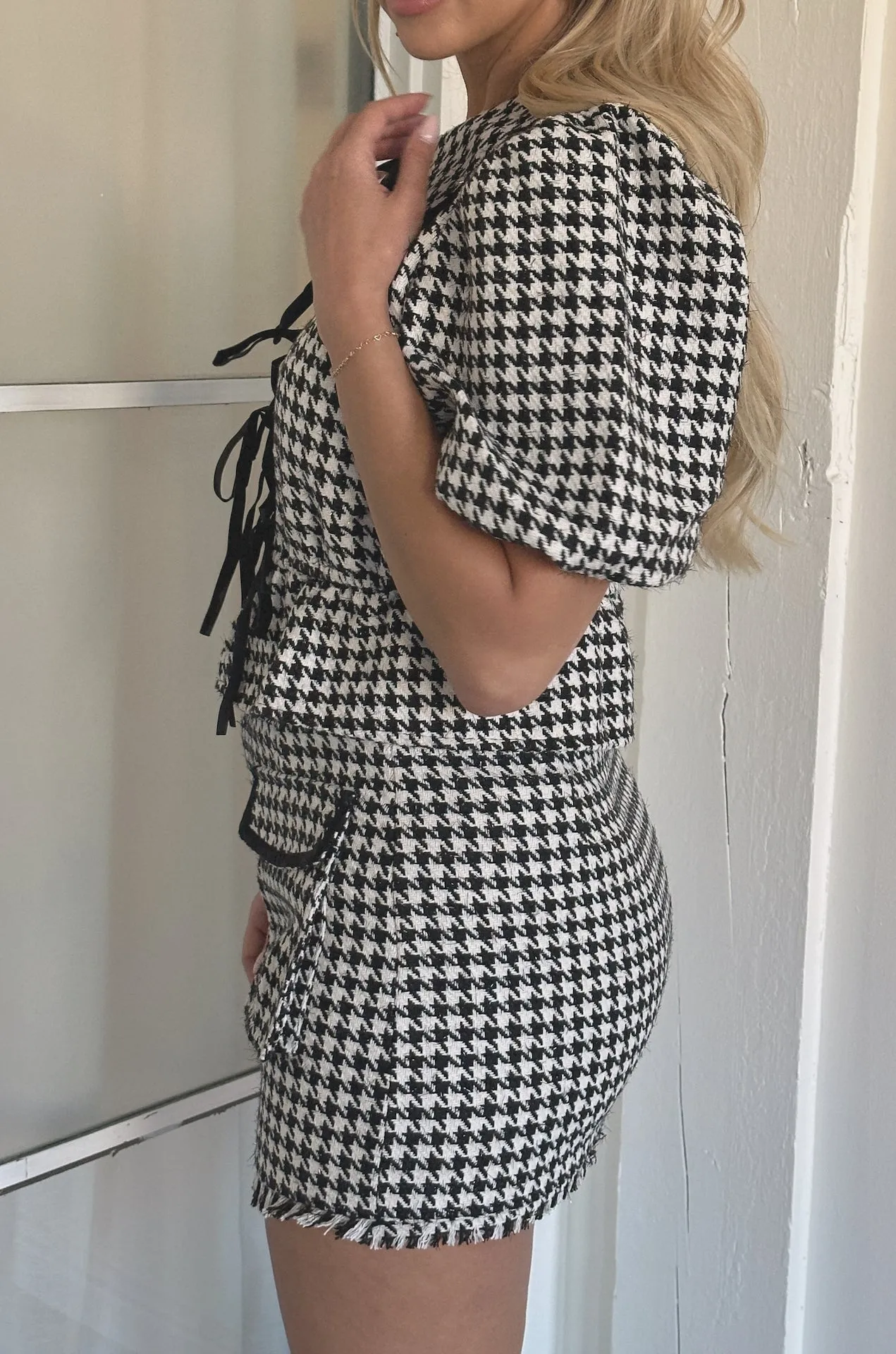 Black and White Houndstooth Skirt