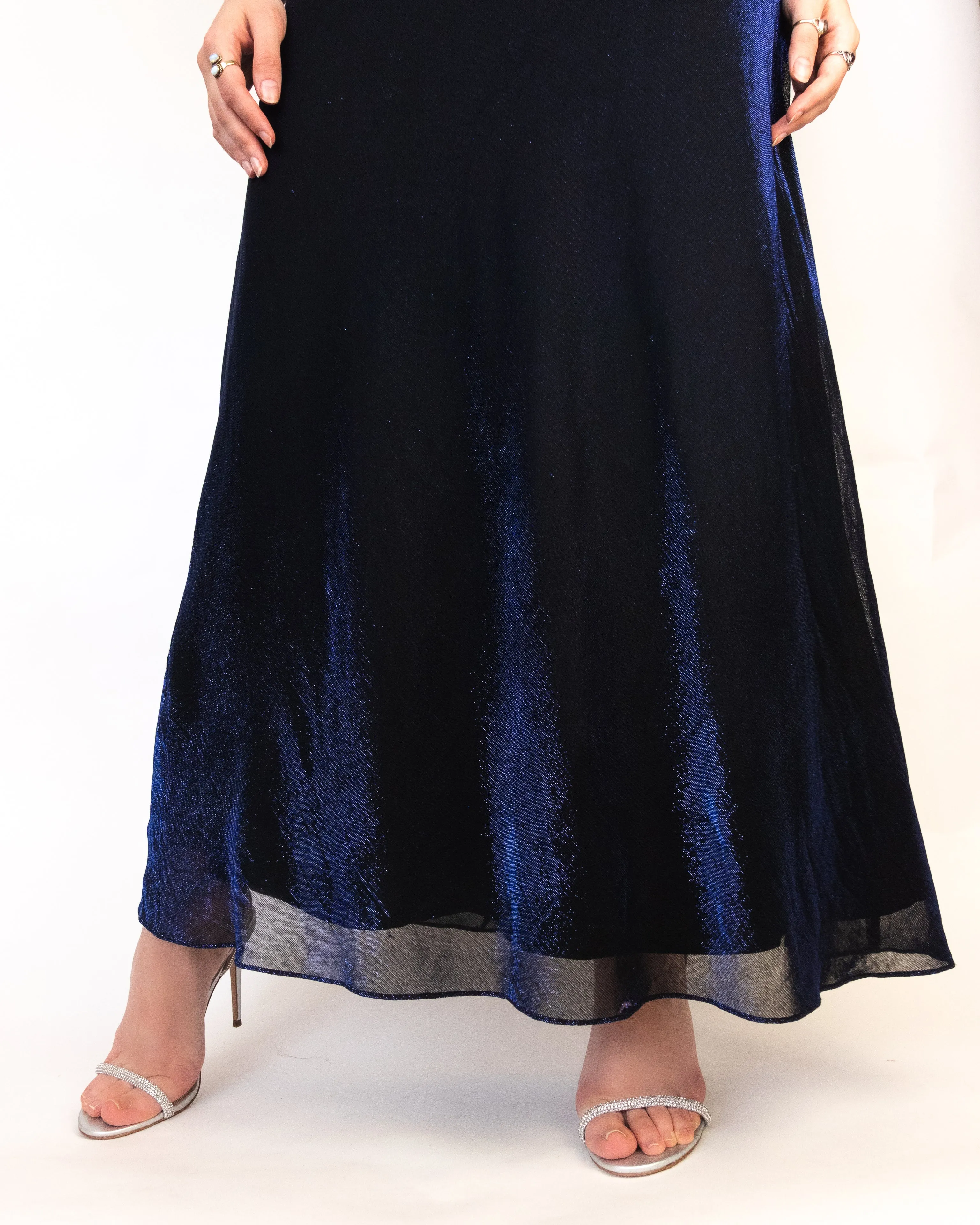 Black Blue Shimmer Cowl Neck Maxi Prom Dress Gown