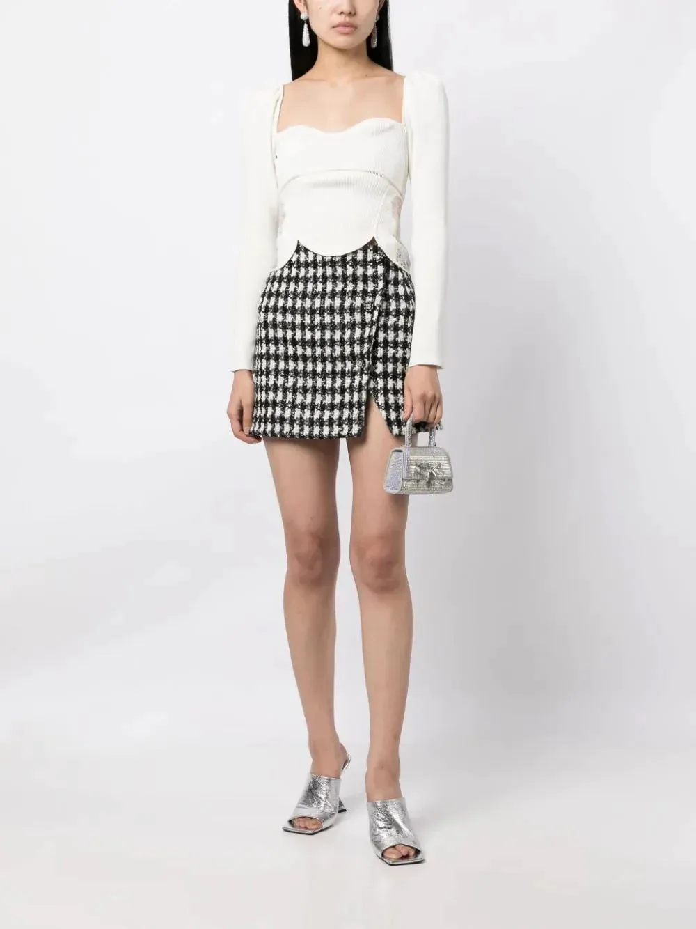 Black Check Boucle Mini Skirt