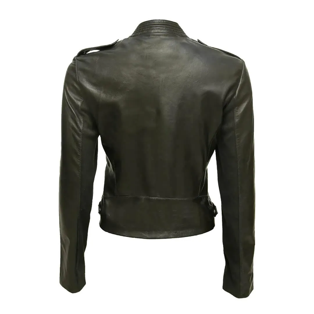 Black Leather Biker Jacket with Dual-Zipper