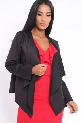 Black Suedette Waterfall Jacket - Kallie