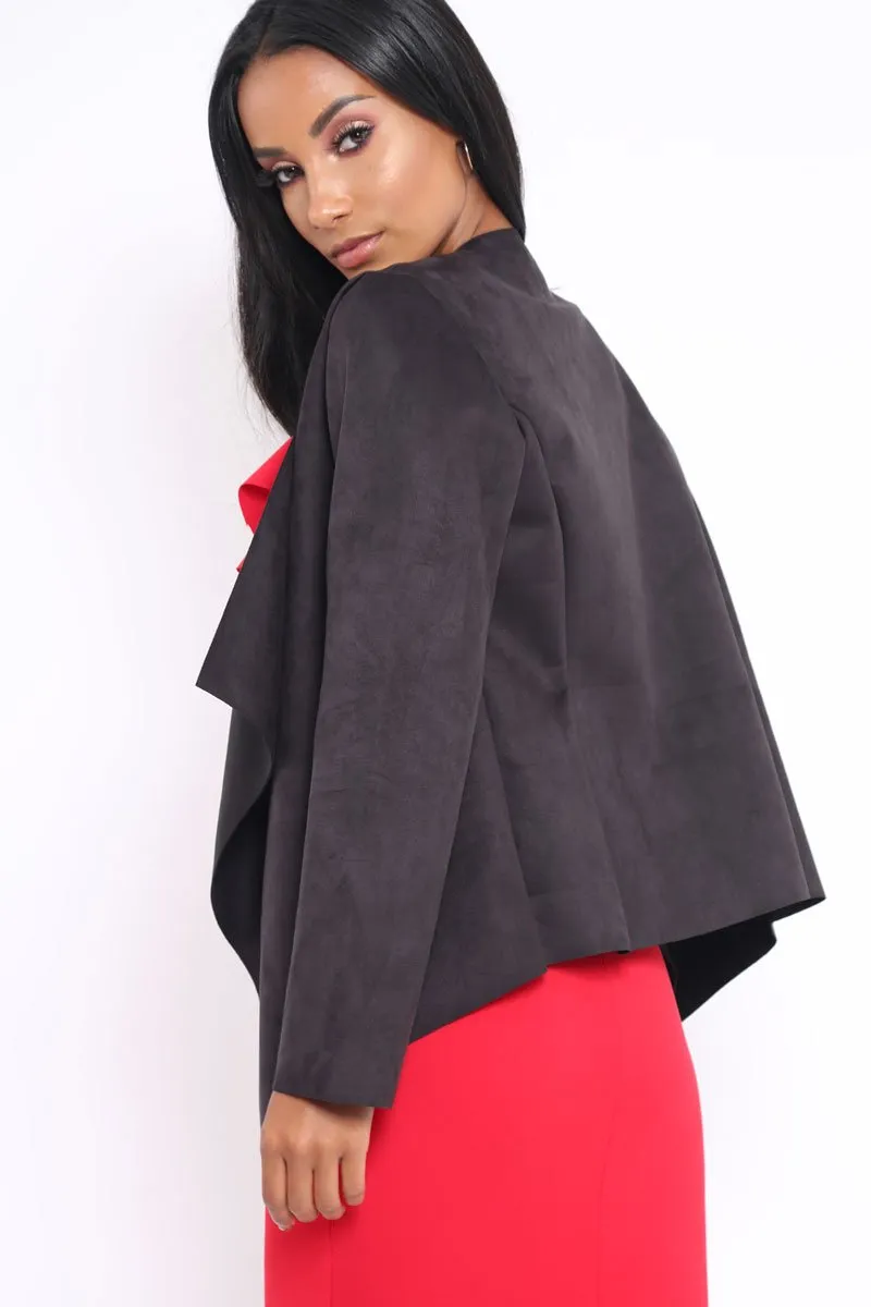 Black Suedette Waterfall Jacket - Kallie