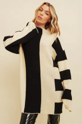 Black/Cream 2 Tone Ribbed Sweater