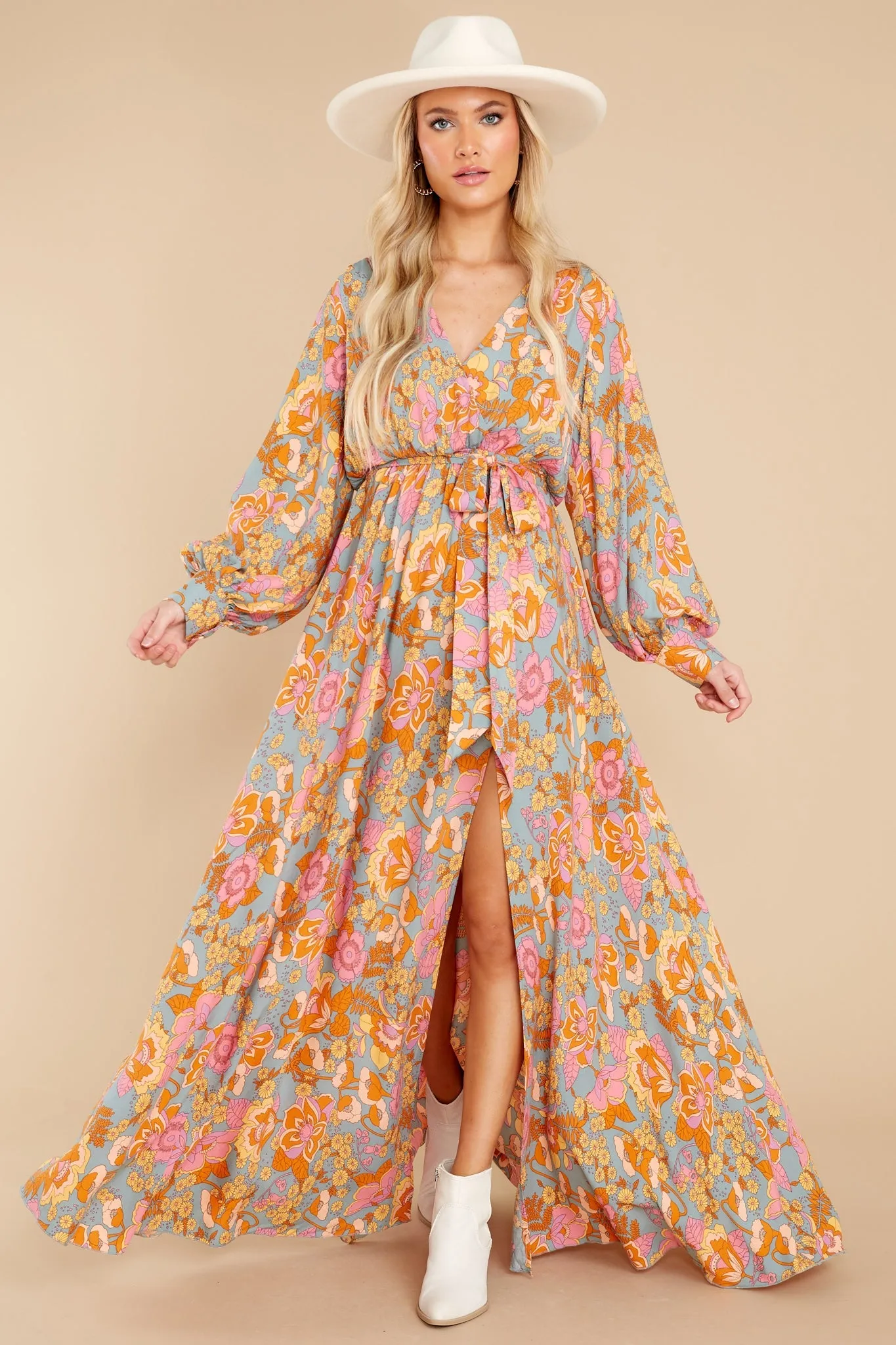 Blooming Sensation Dusty Jade Floral Print Maxi Dress