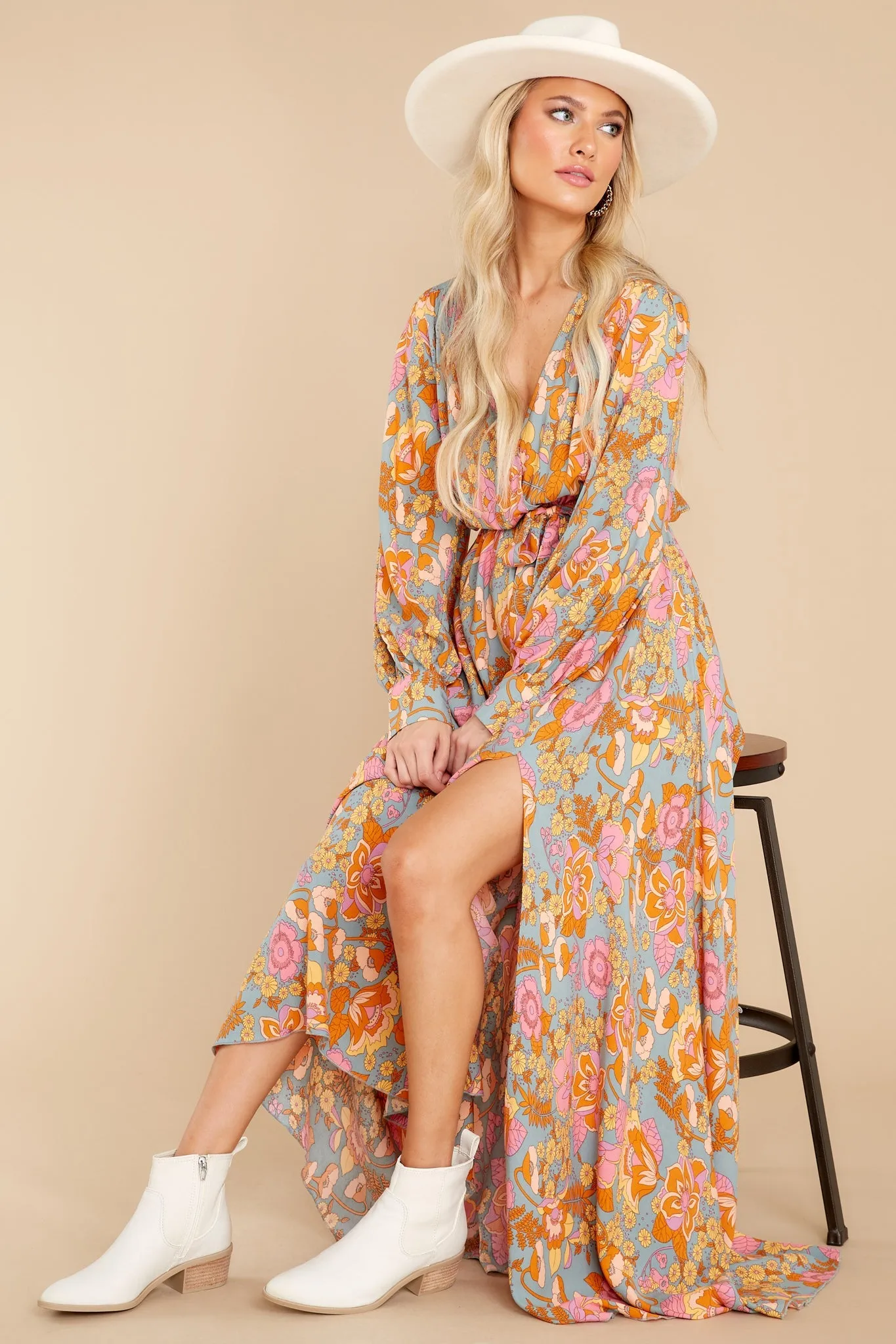 Blooming Sensation Dusty Jade Floral Print Maxi Dress