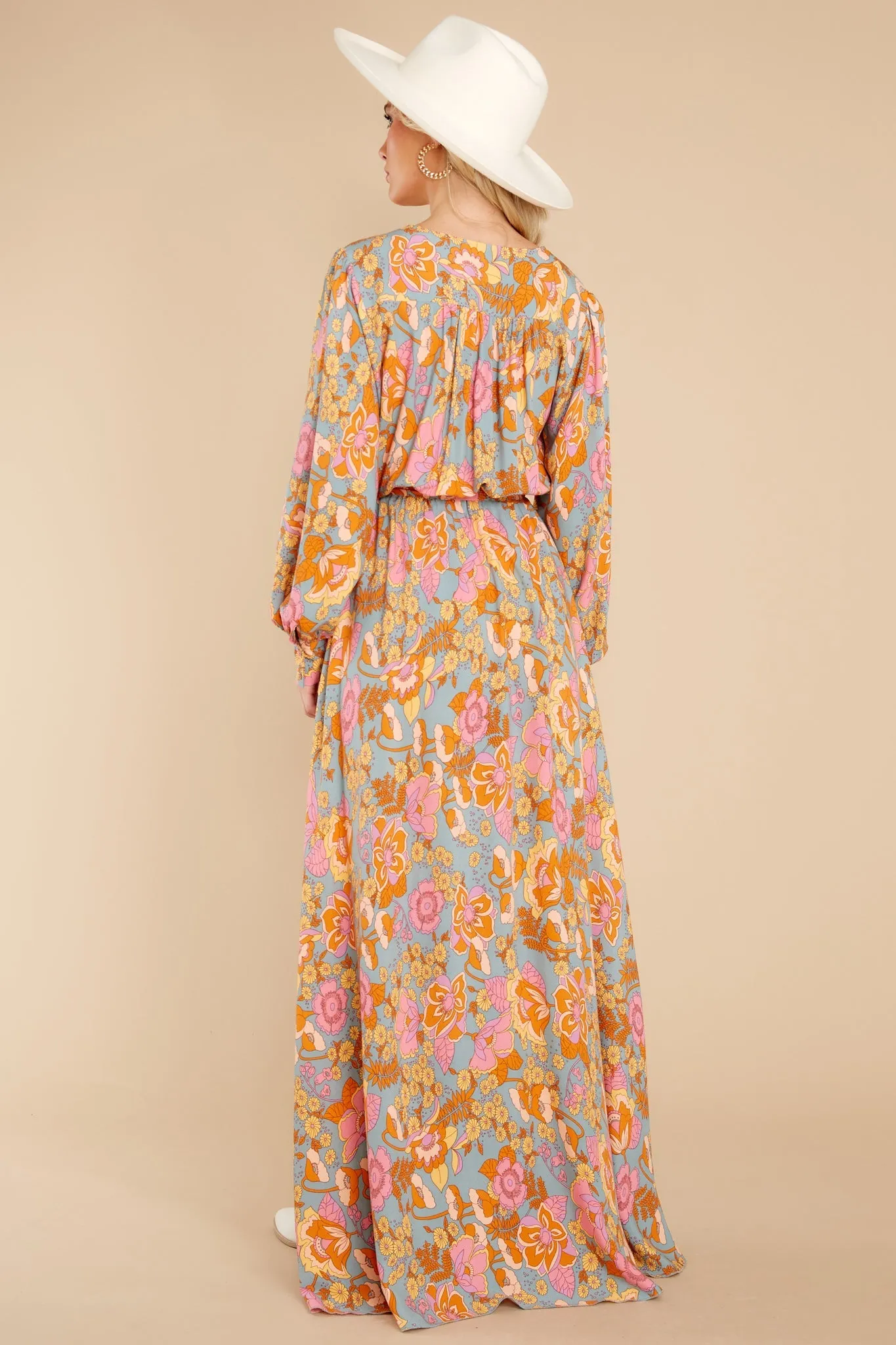 Blooming Sensation Dusty Jade Floral Print Maxi Dress