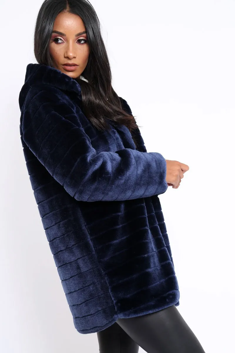 Blue Soft Faux Fur Hooded Coat - Kila