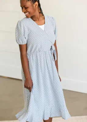 Blue V-Neck Polka Dot Midi Dress - FINAL SALE