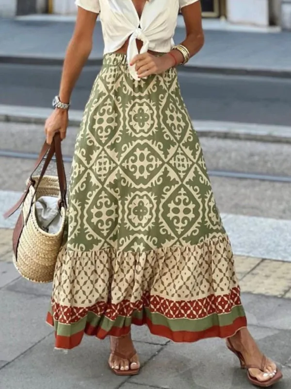 Bohemian Ethnic Style Stitching Swing Skirt